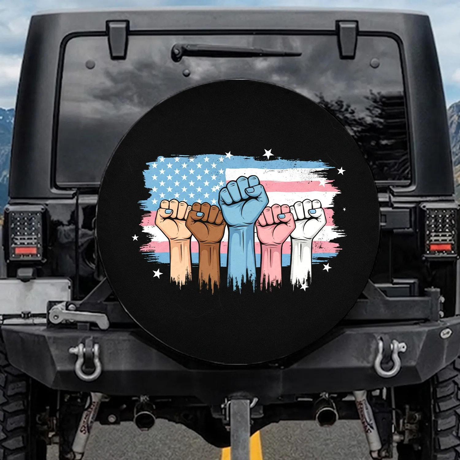 Diverse Fists Transgender Flag Solidarity Unity Pride Lifestyle For LGBTQ+ Ally Spare Tire Cover - 1