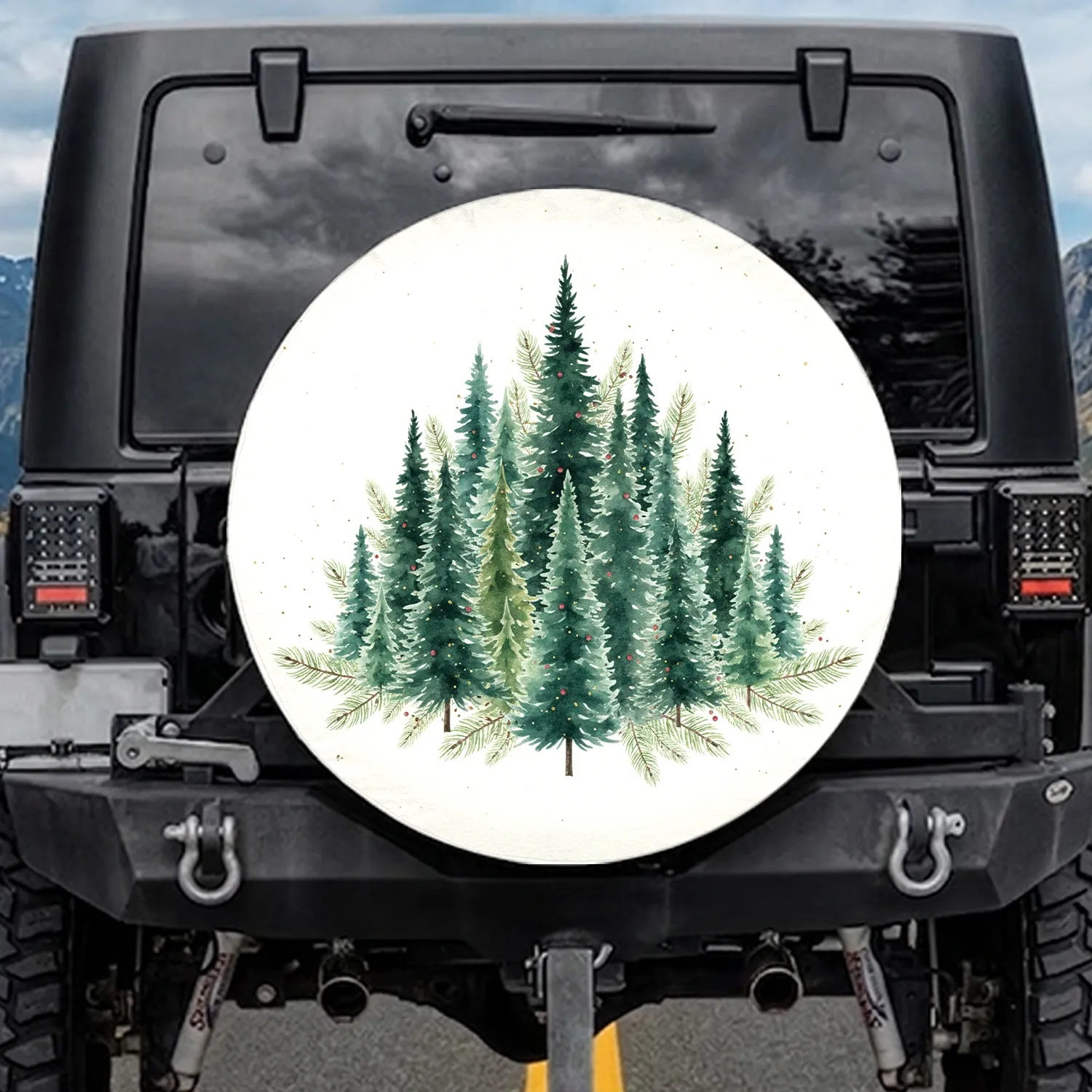 Evergreen Forest Pine Fir Trees Red Baubles - Woodland Outdoor Gift for Nature Lovers Spare Tire Cover - 1