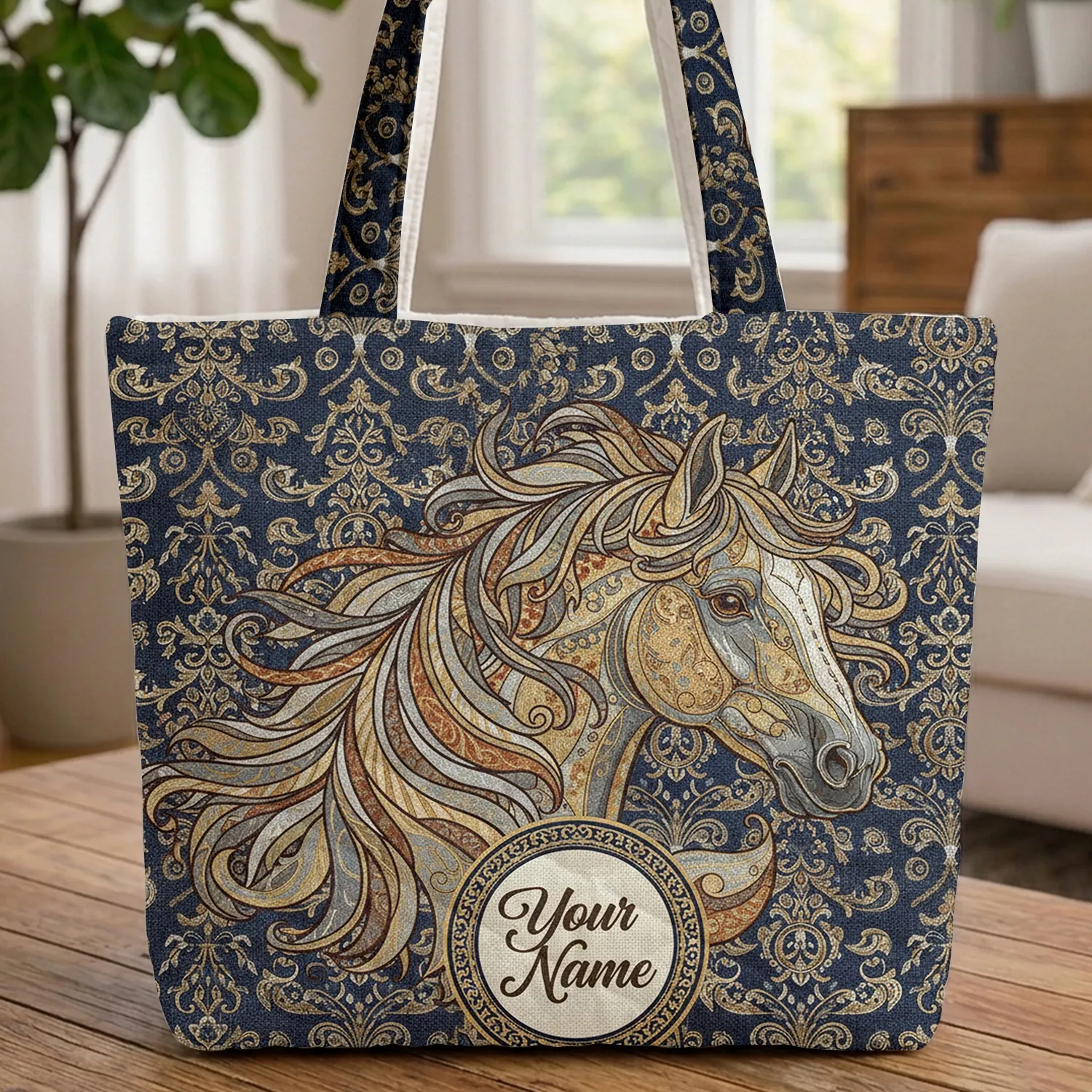 Horse Head Organic Floral - Everyday Carry Gift for Horse Lover Quilted Tote Bag - 1
