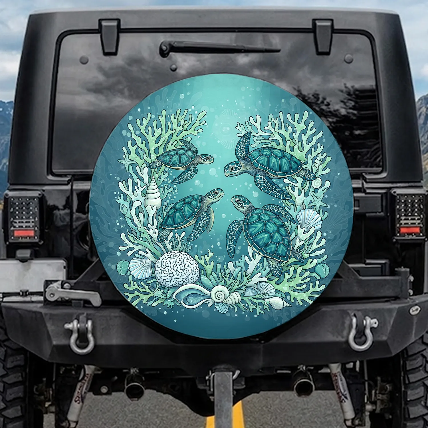 Swimming Sea Turtles Underwater Coral Reef Shells Starfish - Ocean Lover Gift Spare Tire Cover - 1