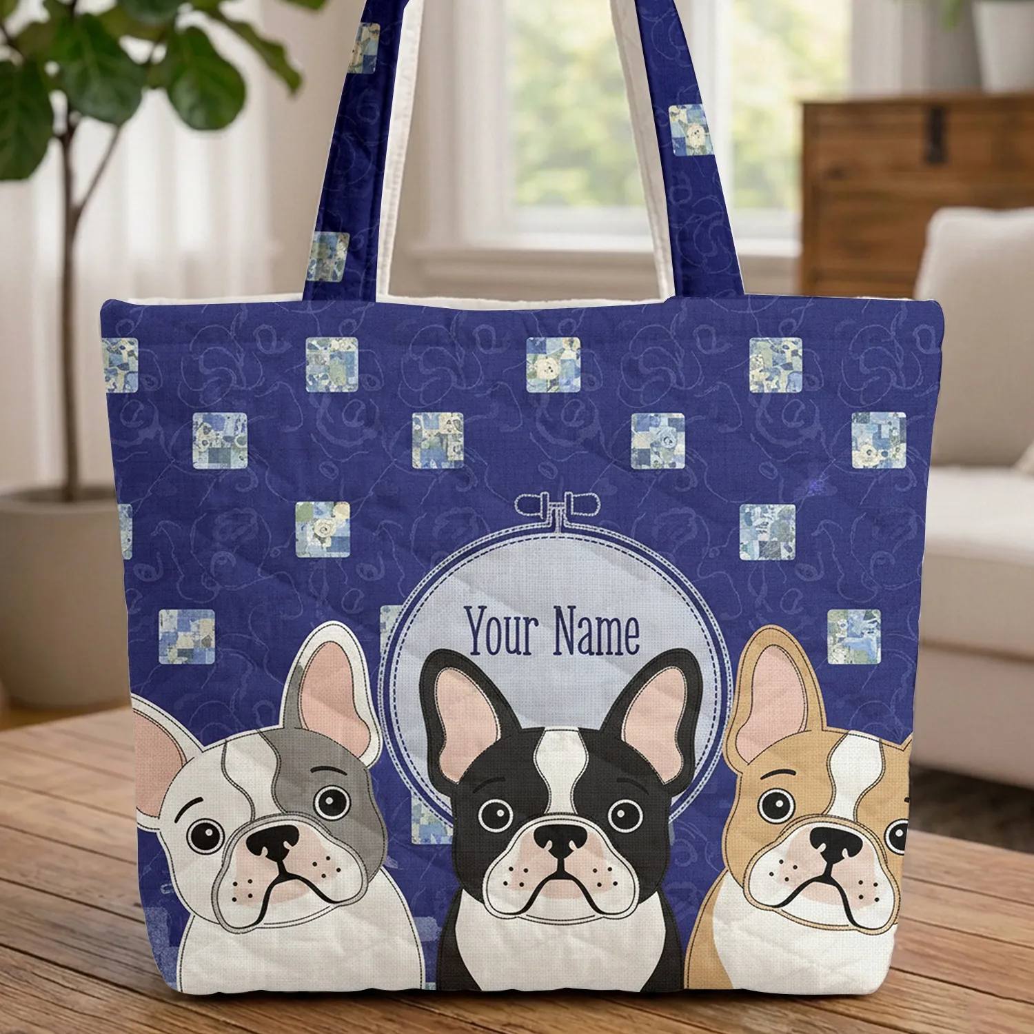 French Bulldog Trio - Everyday Carry Gift for French Bulldog Owners Quilted Tote Bag - 1