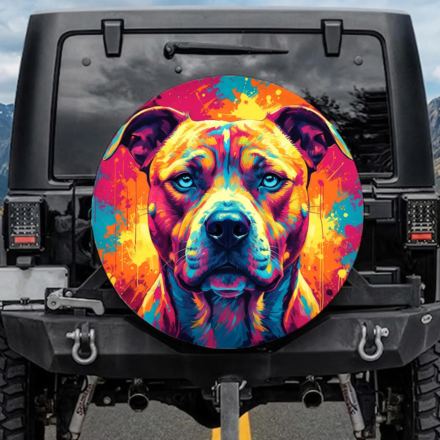 Pitbull Dog Blue Eyes Portrait - Outdoor Adventure Gift for Dog Owners Spare Tire Cover - 1