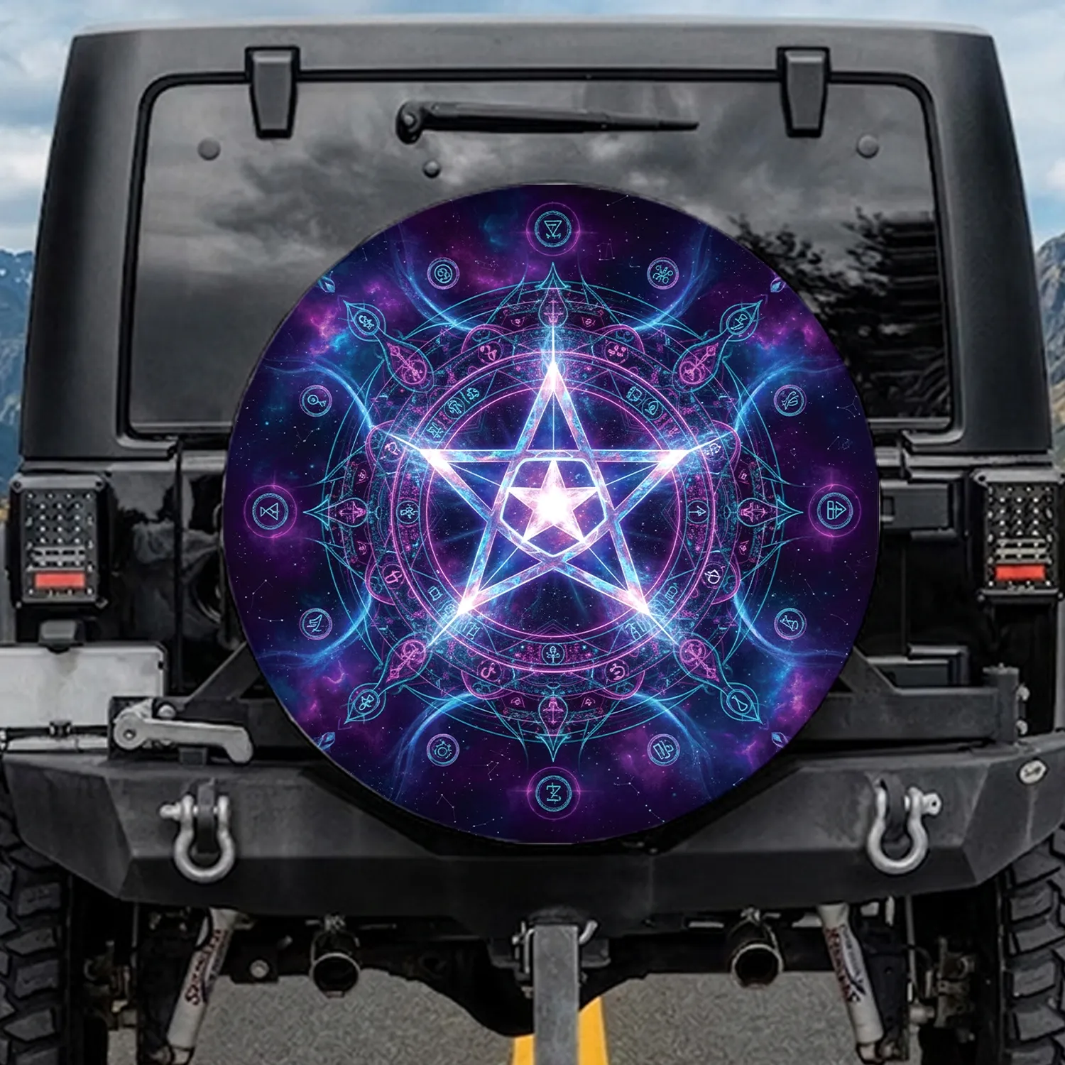 Radiant Crystal Pentagram Star Cosmic Nebula - Cosmic Lover Gift Spare Tire Cover - 1