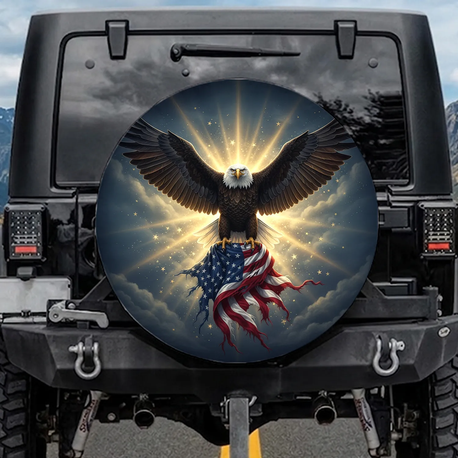 Bald Eagle American Flag Patriotic Independence Day Gift for Veterans Spare Tire Cover - 1