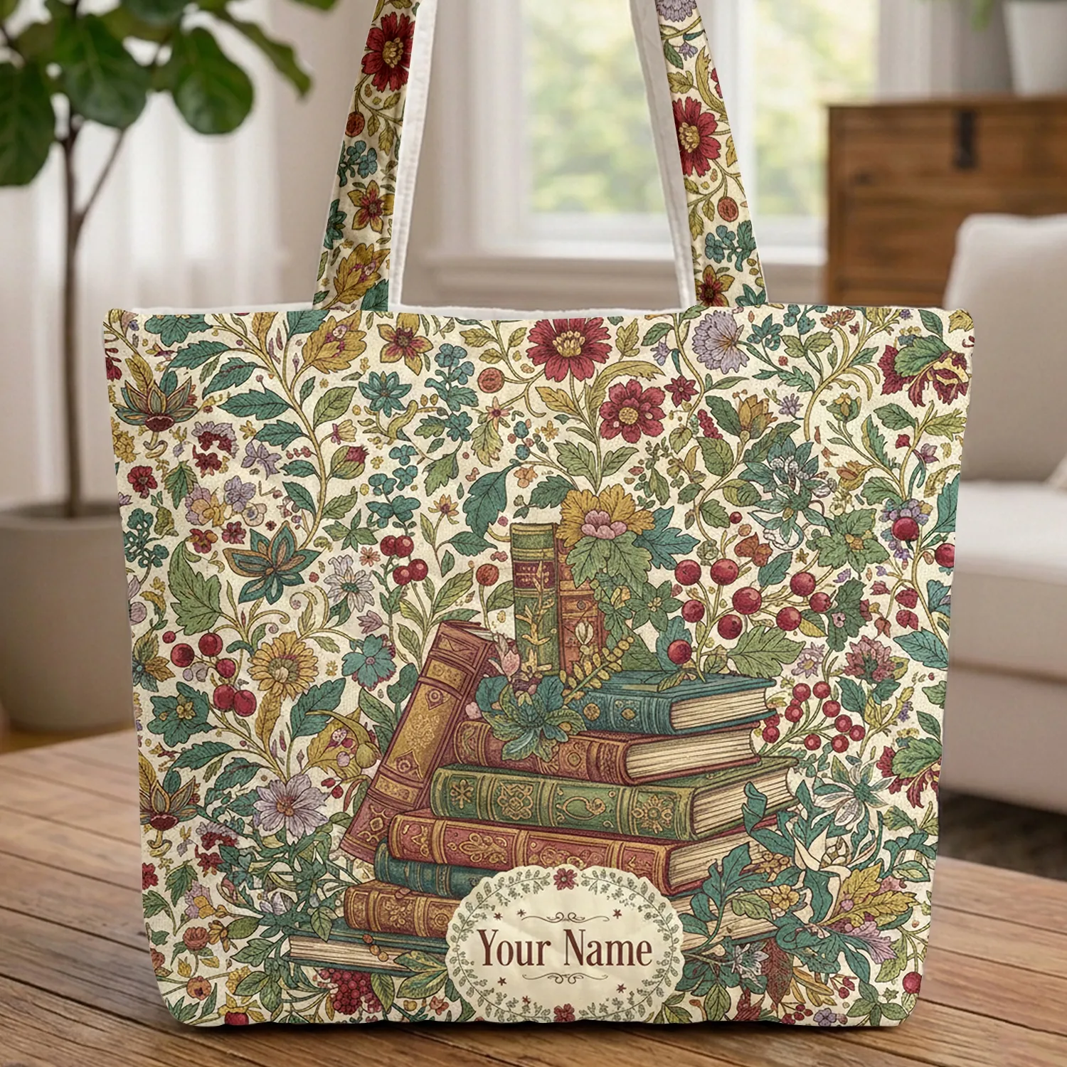 Ornate Vintage Books Wildflower Vines Garland Everyday Carry Gift Quilted Tote Bag - 1
