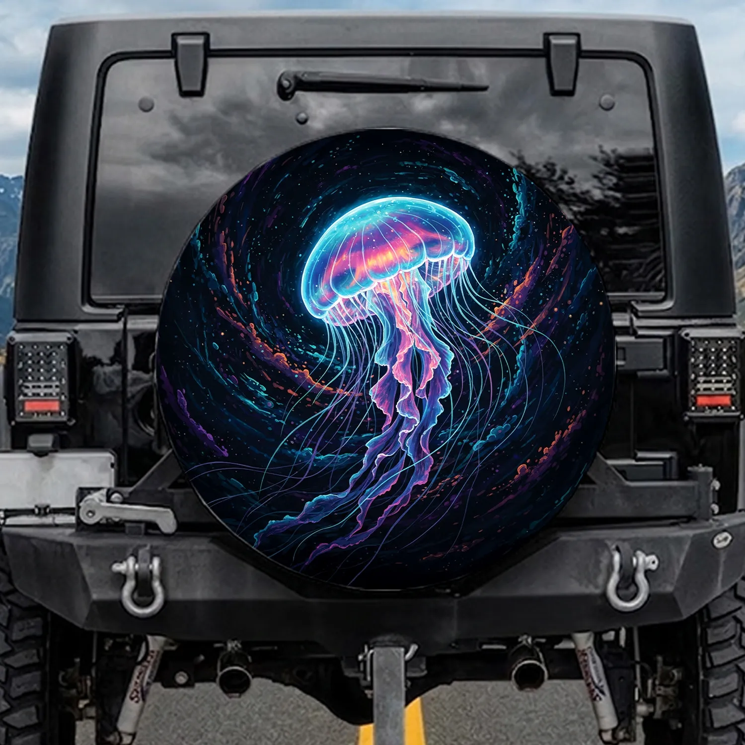Bioluminescent Jellyfish Neon Glow Deep Ocean - Marine Life Explorer Gift Spare Tire Cover - 1