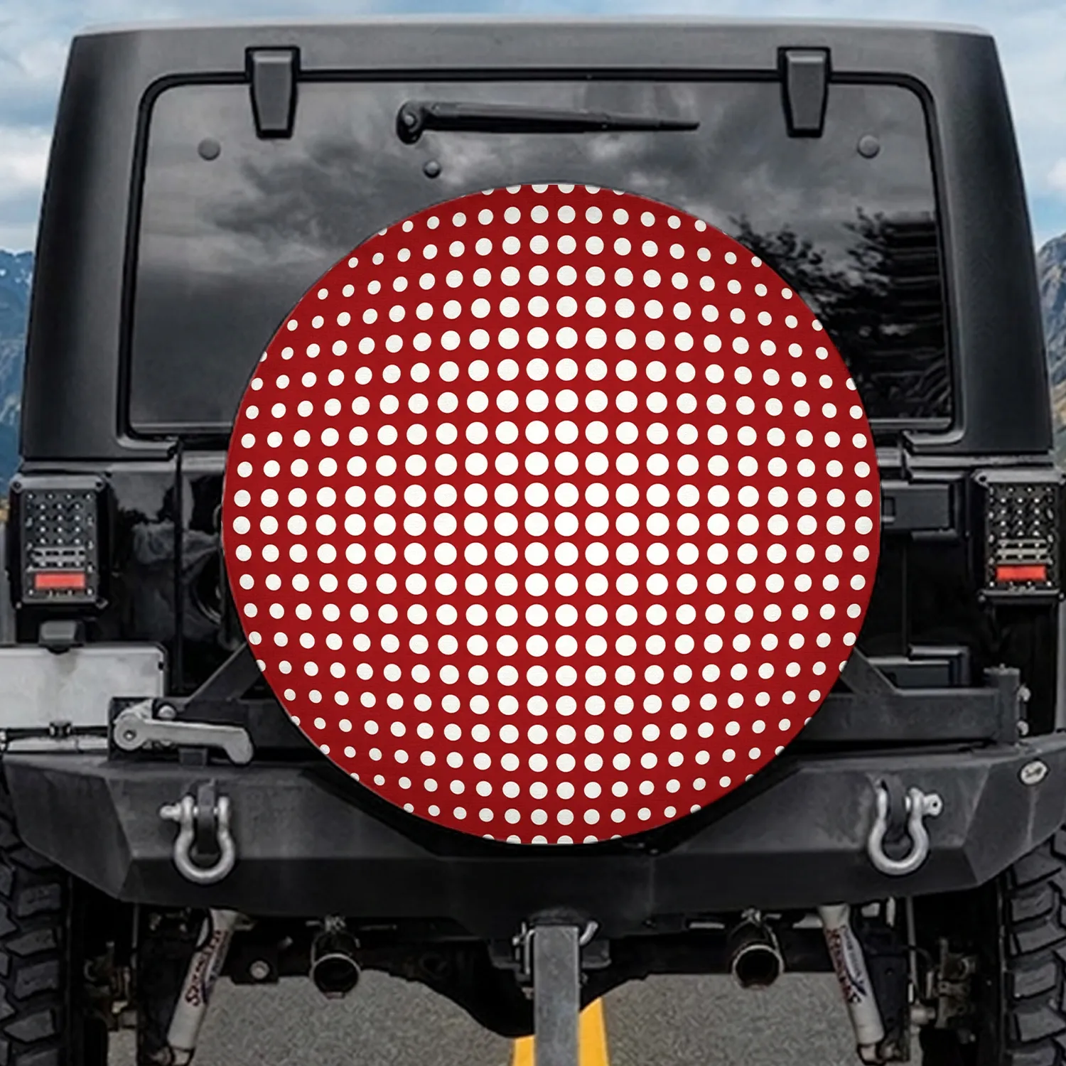 Glossy Uniform White Polka Dots Dynamic Ruby Red Textured Vehicle Decor Gift Spare Tire Cover - 1