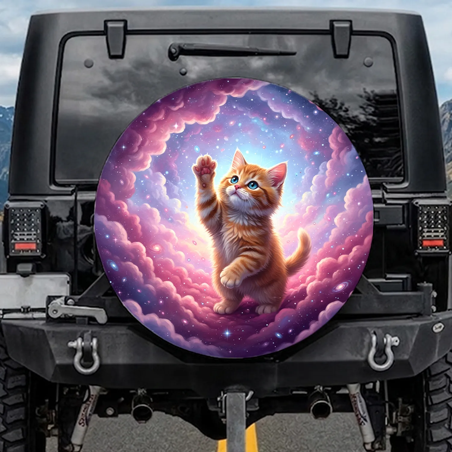 Orange Tabby Kitten Blue Eyes Cosmic Nebula Celestial Dust Starry Galaxy - Cat Lover Gift Spare Tire Cover - 1