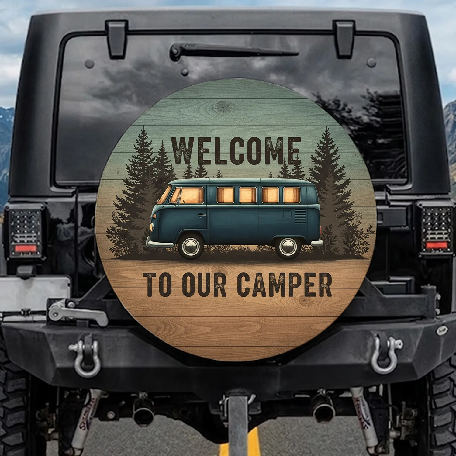 Welcome To Our Camper Van Evergreen Forest - Campground Car Decor Gift for Camper Lovers Spare Tire Cover - 1