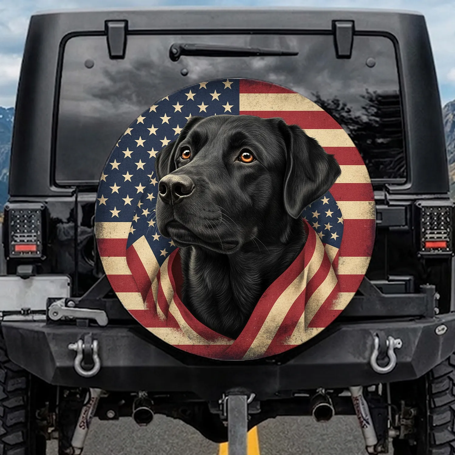 Black Labrador American Flag - Independence Day Gift for Dog Lovers Spare Tire Cover - 1