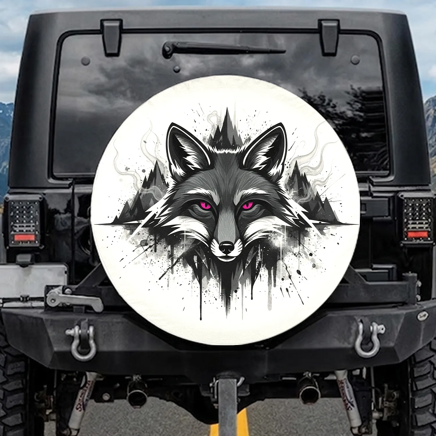 Sharp Fuchsia Fox Head Abstract Mountain - Wildlife Lover Gift Spare Tire Cover - 1