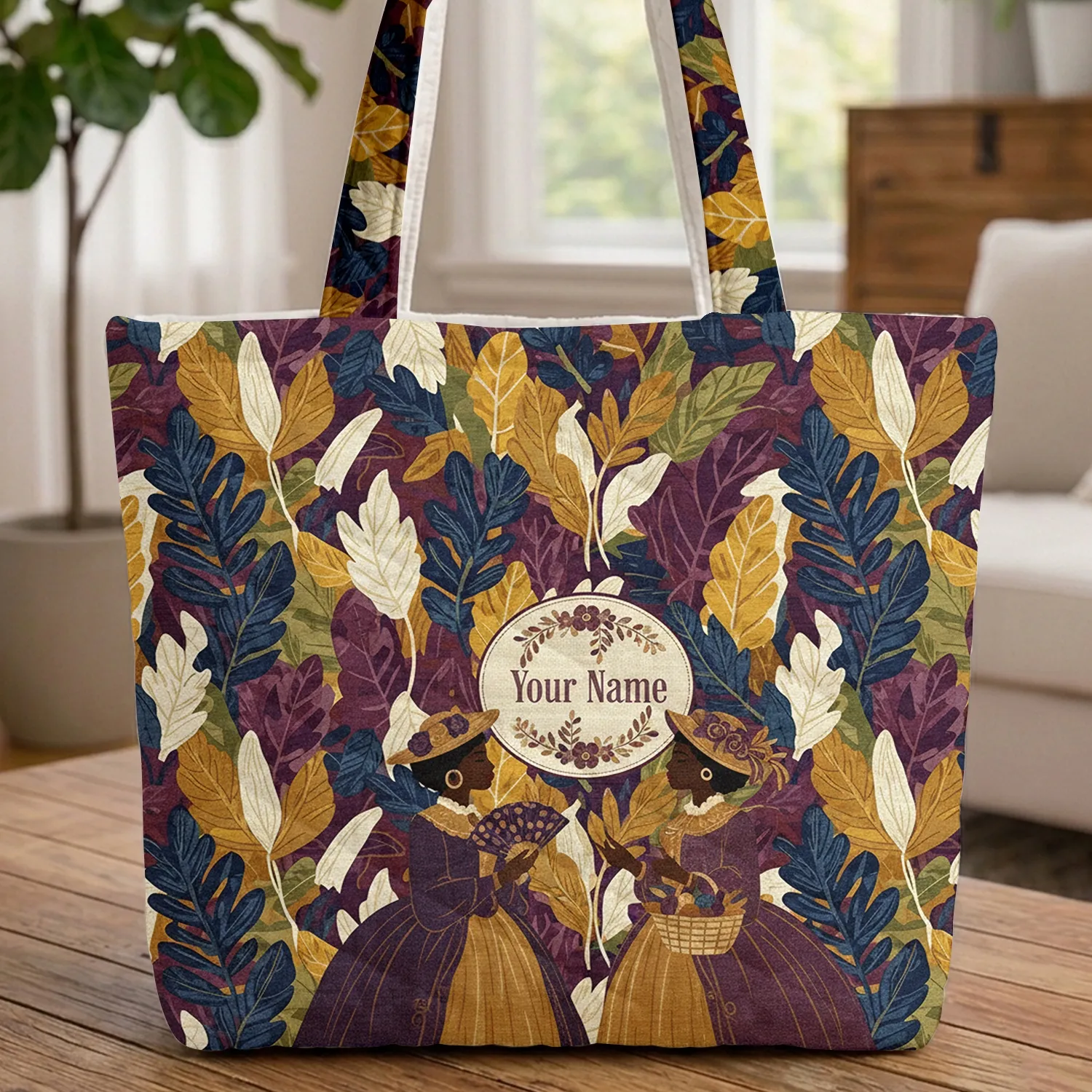 Black Women Period Attire Floral Wreath - Everyday Carry Gift for Her Quilted Tote Bag - 1