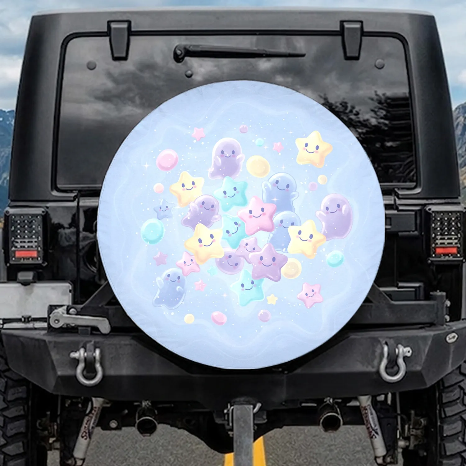Smiling Jelly Candies Star Ghost Figures - Everyday Decor Gift for Candy Lover Spare Tire Cover - 1