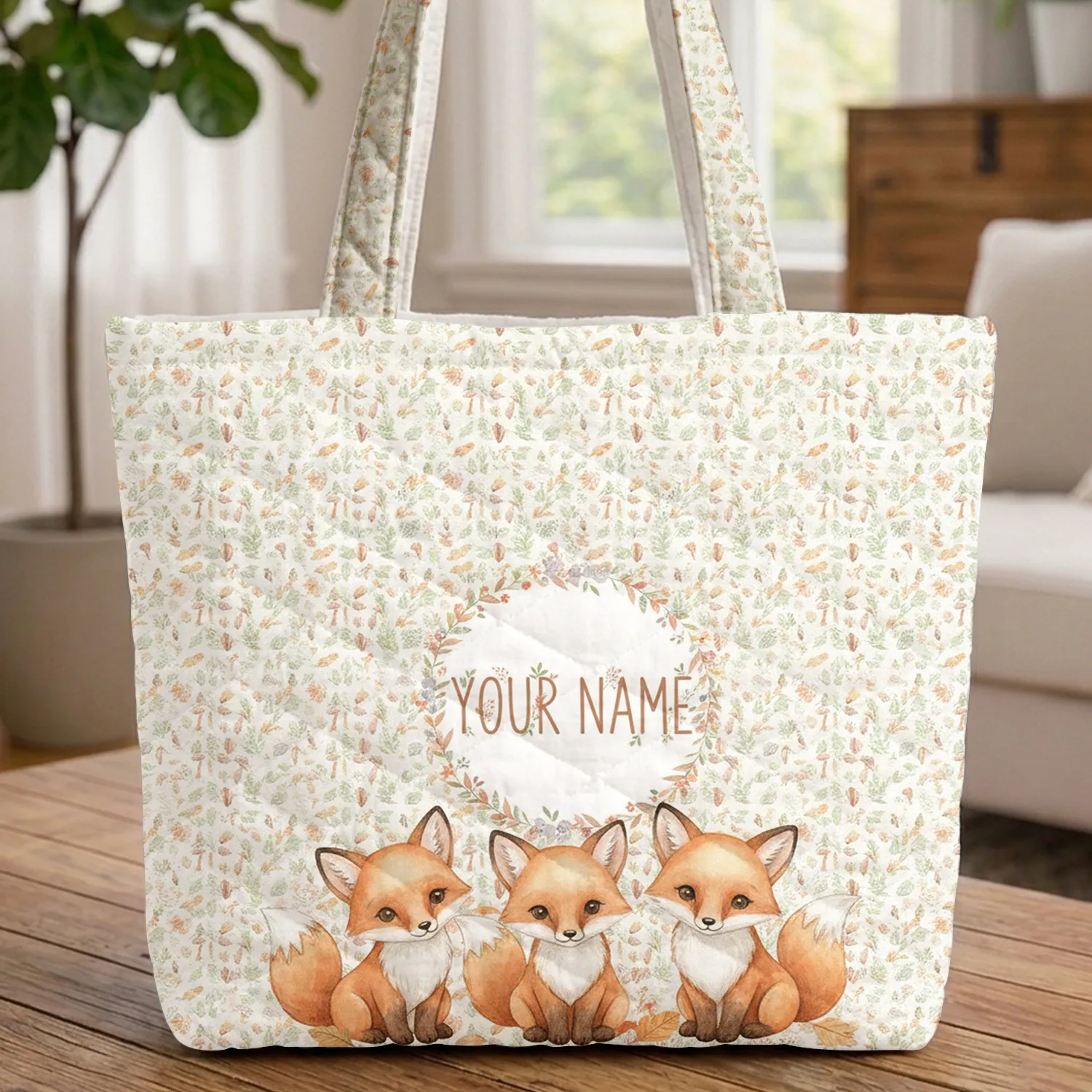 Baby Foxes Mushroom Forest Wildflower Wreath - Everyday Carry Gift for Wildlife Lovers Quilted Tote Bag - 1