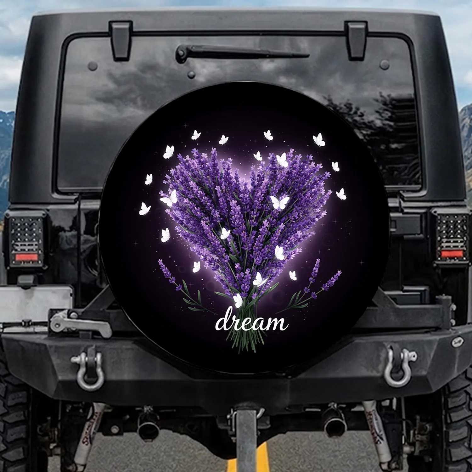Lavender Heart Bouquet White Butterflies Dream - Meaningful Car Decor Gift Spare Tire Cover - 1