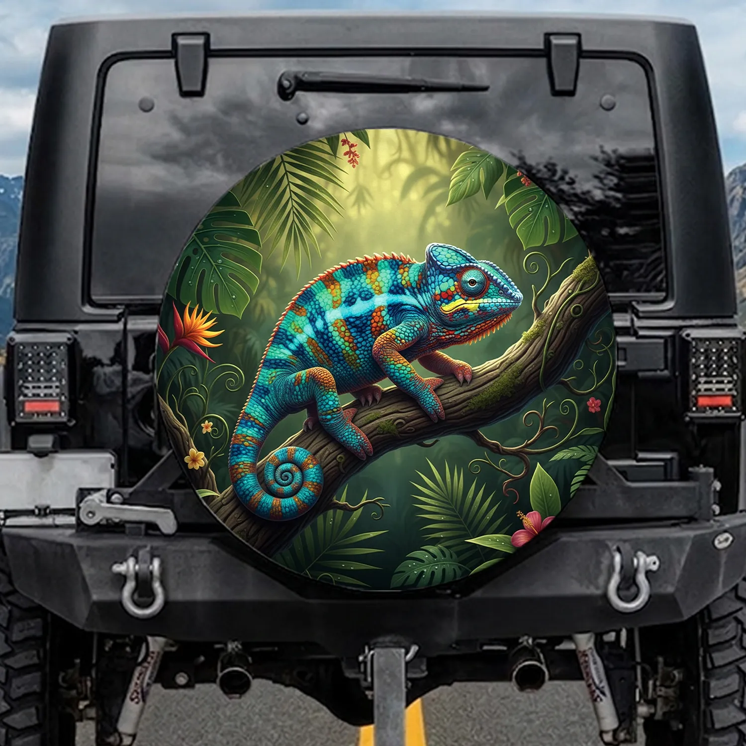 Panther Chameleon Gnarled Textured Branch Tropical Jungle Wildlife Lover Gift Spare Tire Cover - 1