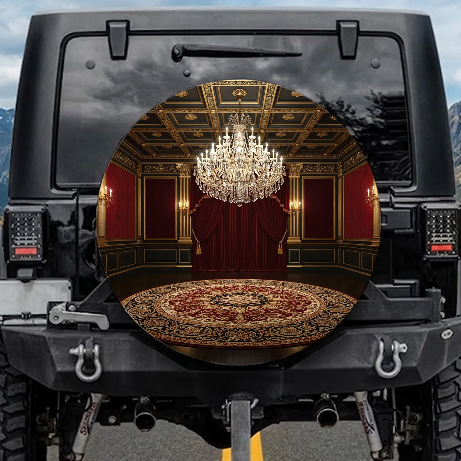 Grand Crystal Chandelier Ornate Oriental Rug Classical Interior - Luxury Decor Gift Spare Tire Cover - 1