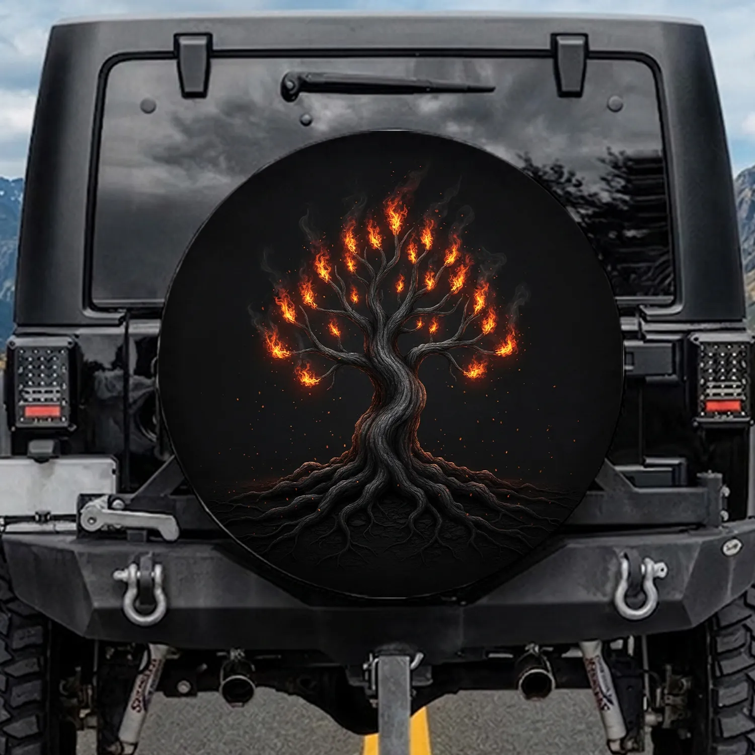 Ancient Gnarled Fire Tree, Glowing Embers - Outdoor Adventure Gift Spare Tire Cover - 1