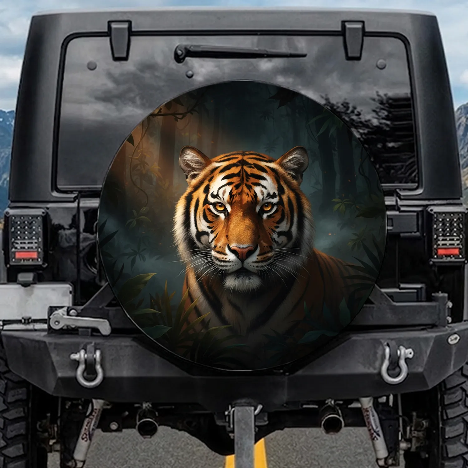 Black Orange Bengal Tiger Tropical Jungle - Wildlife Lover Outdoor Gift Spare Tire Cover - 1