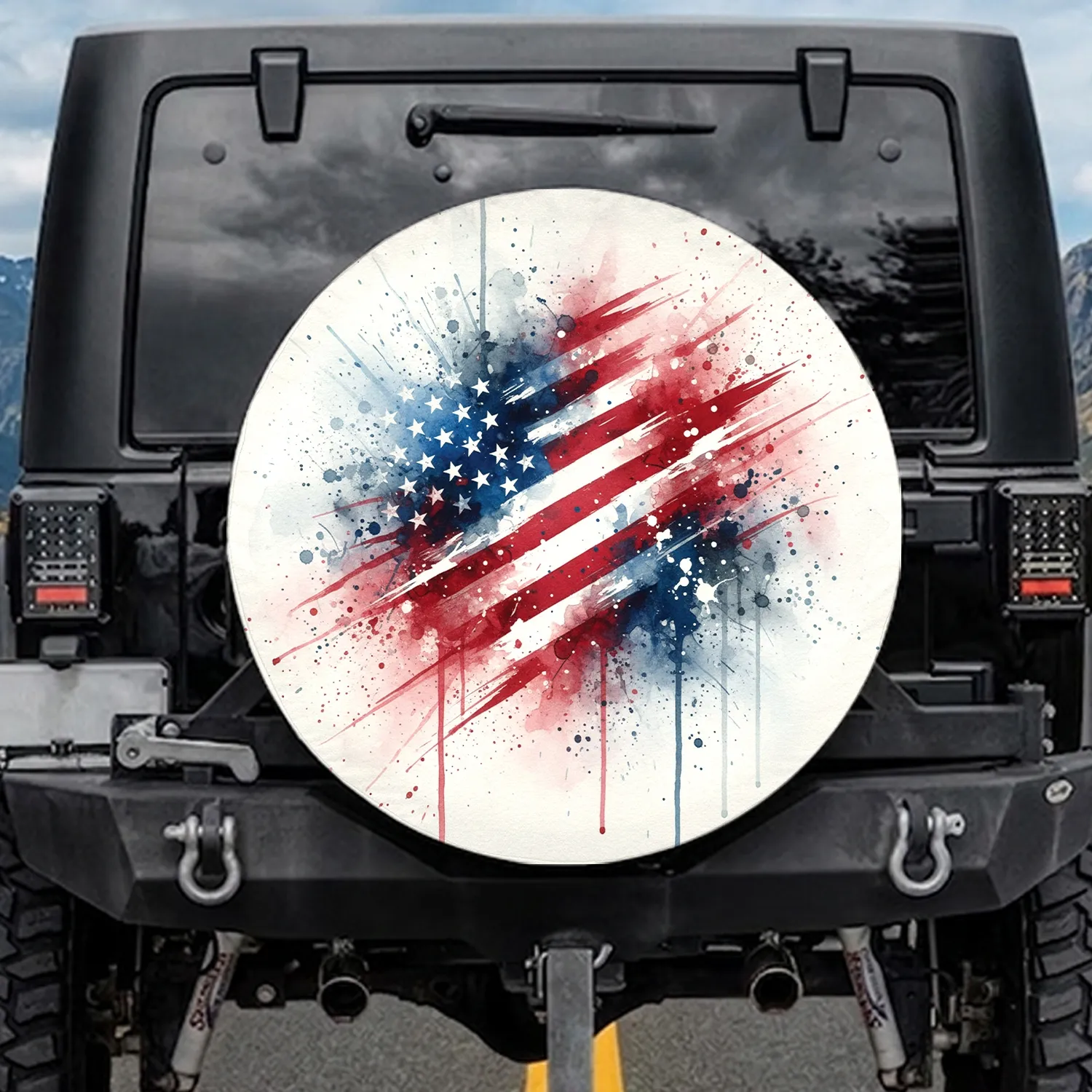 Paint Splatter American Flag - Independence Day Patriotic Decor for Veterans and Flag Lovers Spare Tire Cover - 1