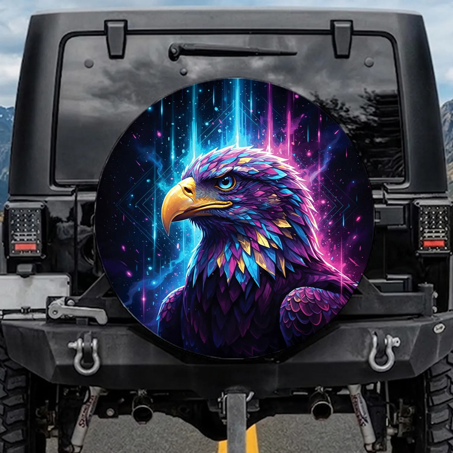 Bald Eagle Glowing Eyes Glowing Particles Starlight Cosmic Void - Wildlife Lover Gift Spare Tire Cover - 1