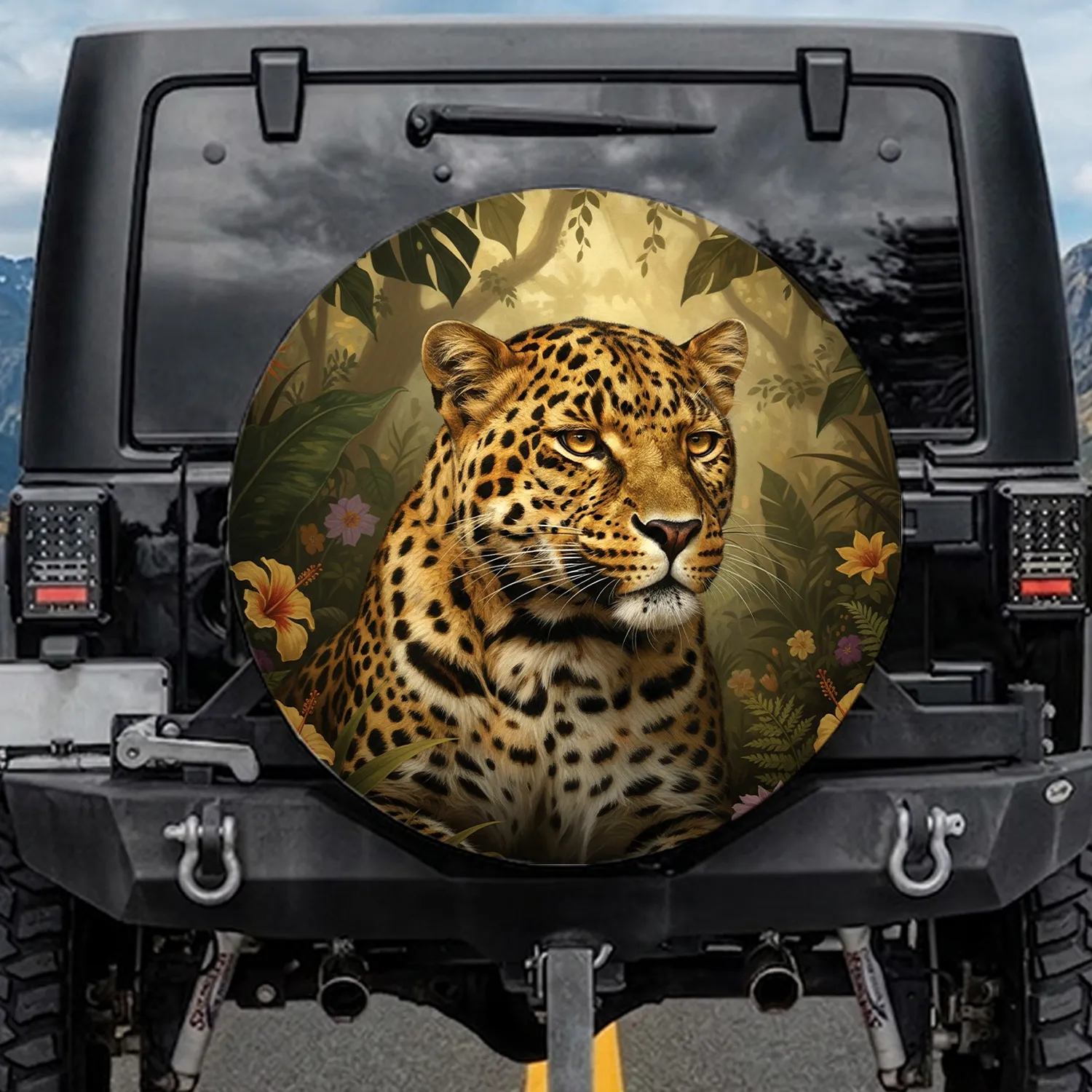 Leopard Head Tropical Jungle Foliage Exotic Flora Natural Habitat - Wildlife Lover Gift Spare Tire Cover - 1