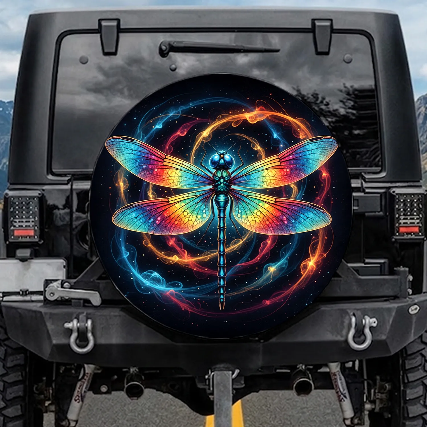 Dragonfly Iridescent Mosaic Wings Cosmic Stardust Field - Wildlife Lover Gift Spare Tire Cover - 1