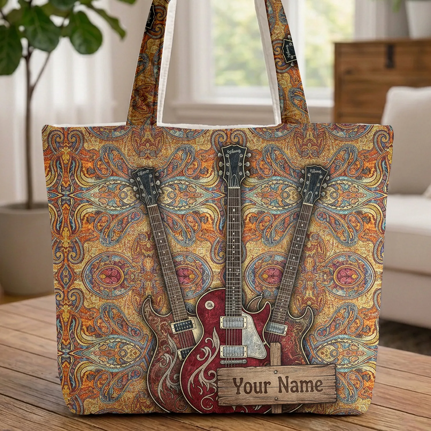 Ornate Electric Guitars Personalized Sign - Everyday Carry Gift for Music Lovers Quilted Tote Bag - 1