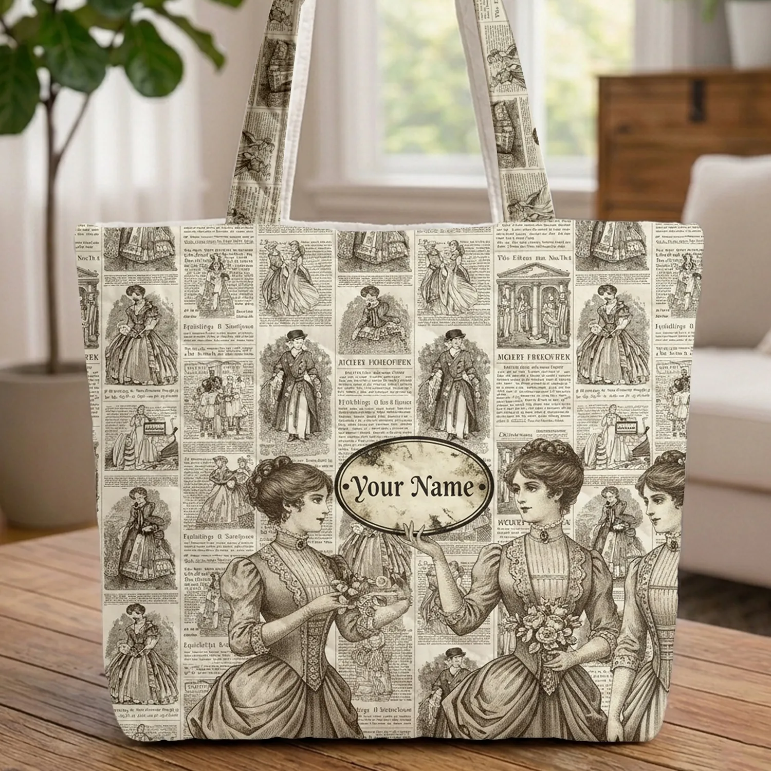 Personalized Victorian Women Daily News Everyday Carry Gift Quilted Tote Bag - 1