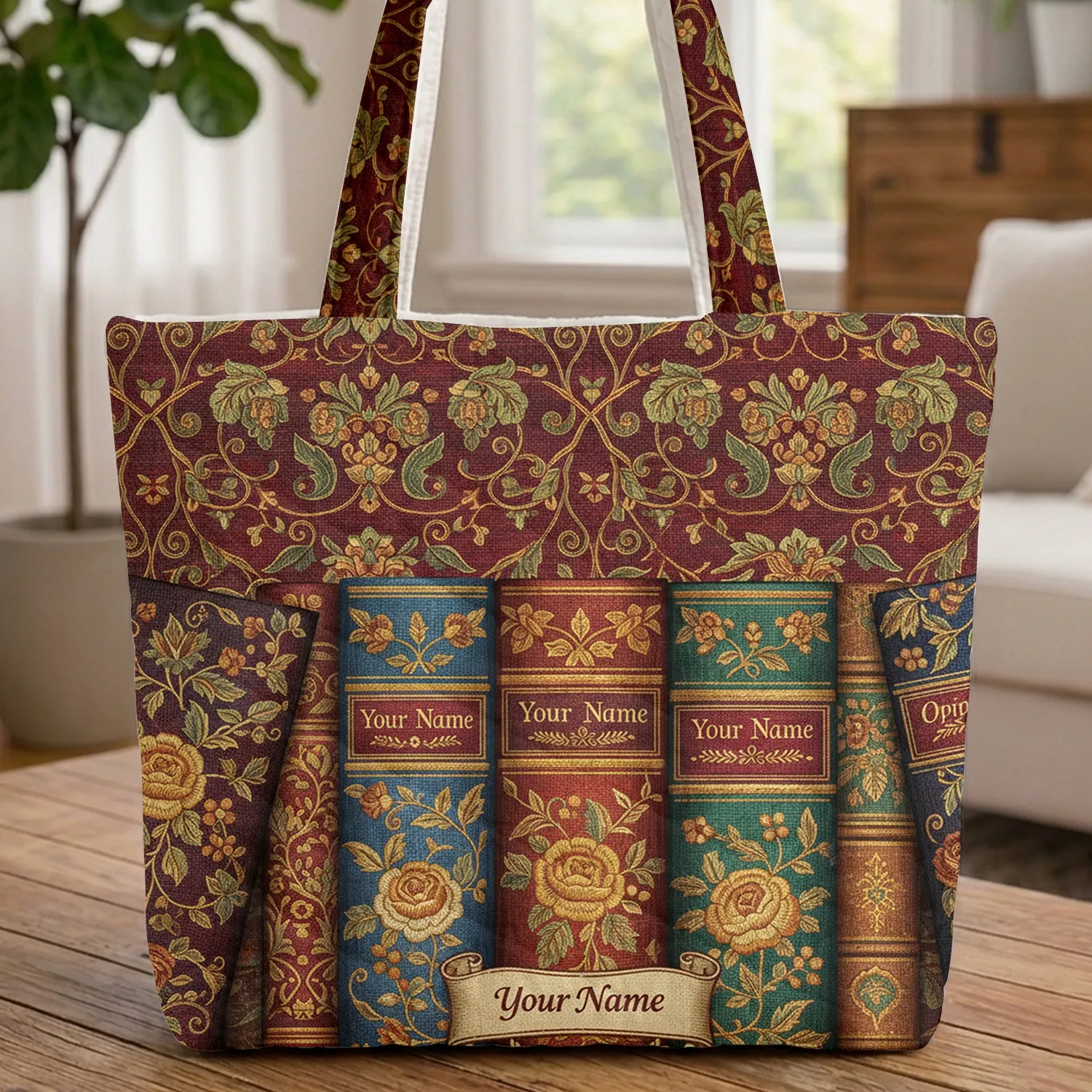 Book Spines Gilded Floral Vines - Everyday Carry Gift for Book Lover Quilted Tote Bag - 1