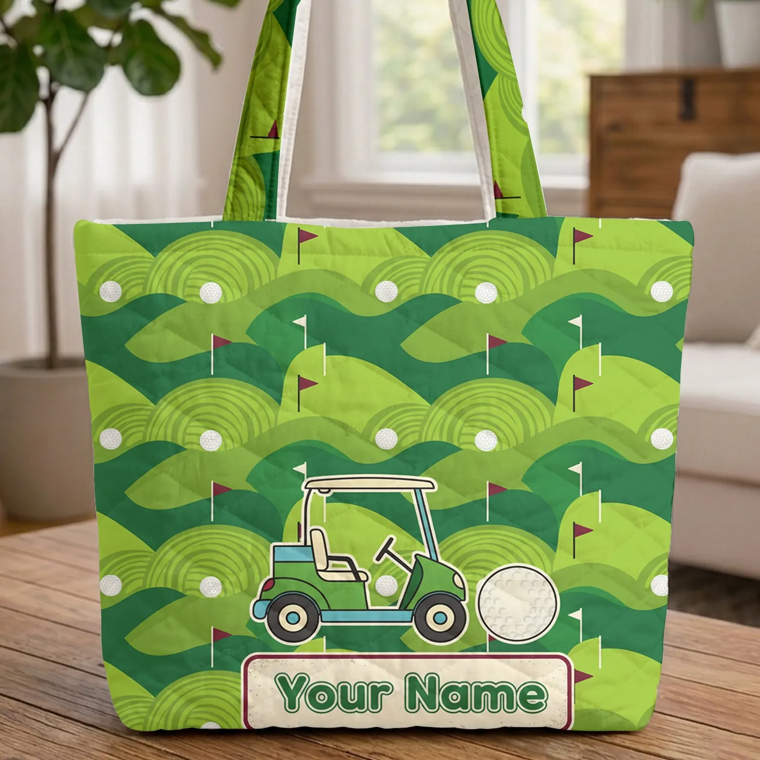 Golf Cart Golf Ball Golf Flags Green Hills Plaque - Golf Lover Everyday Carry Travel Gift Quilted Tote Bag - 1