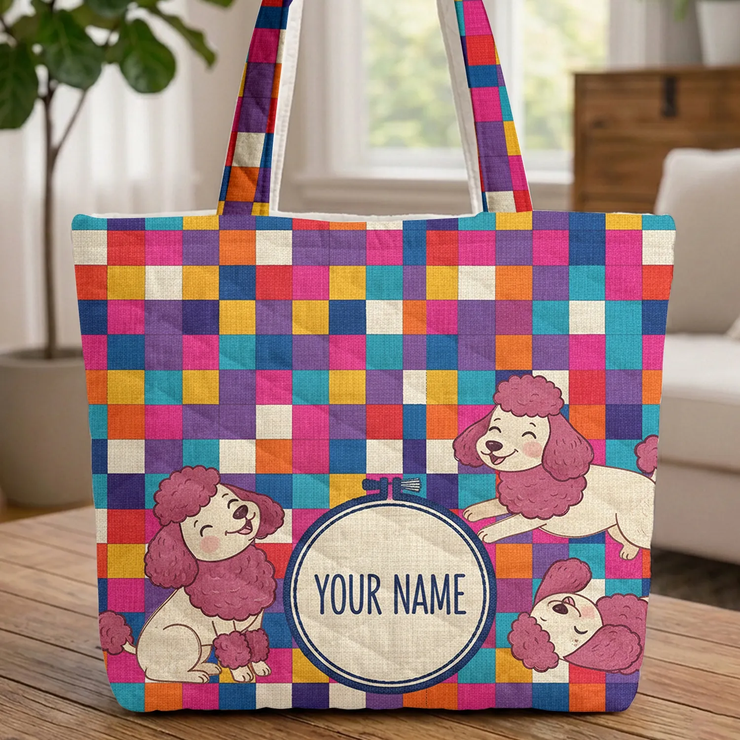 Three Poodles in Various Poses Hoop Frame Storybook Caps - Everyday Carry Gift Quilted Tote Bag - 1