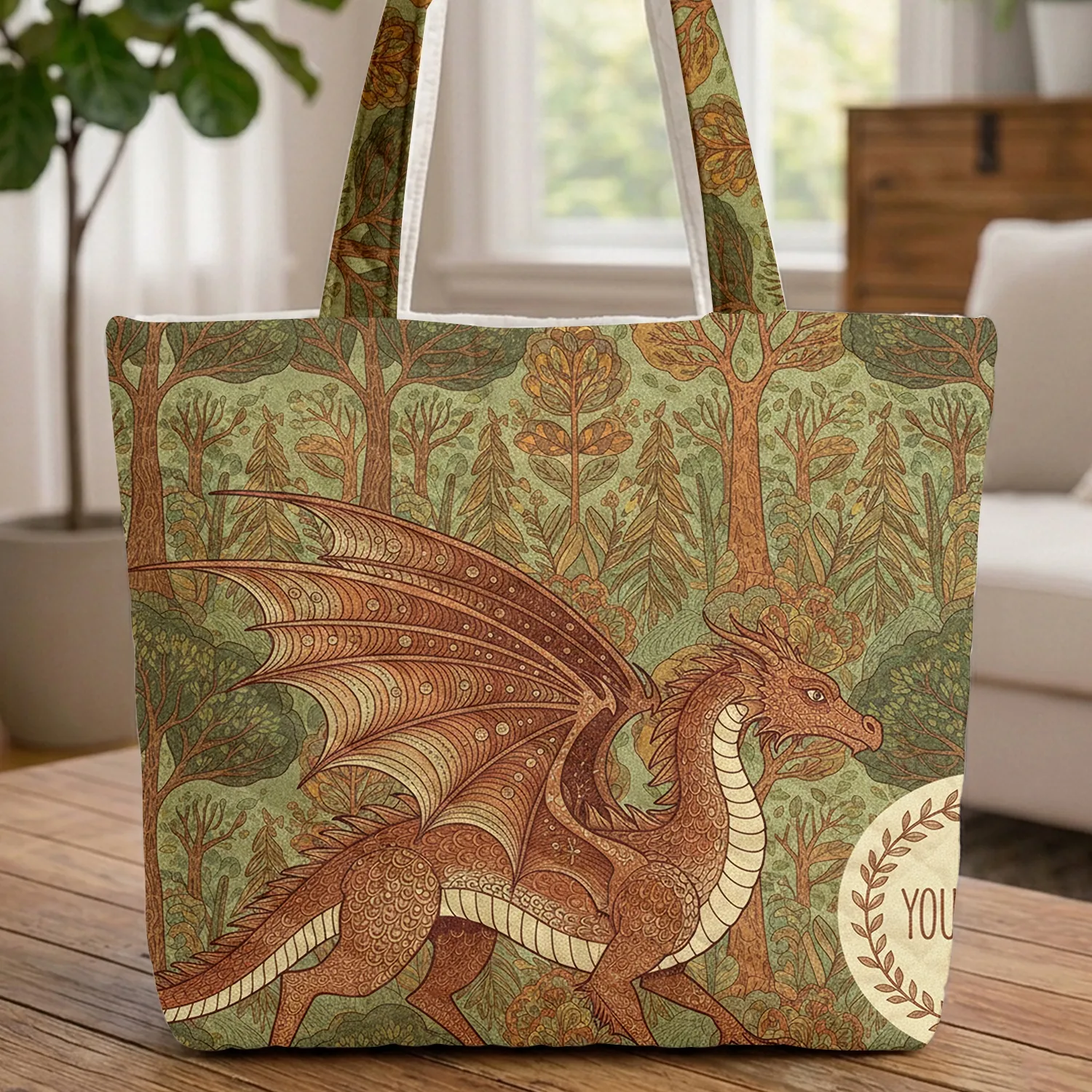 Dragon Forest Leaf Garland Personalized Everyday Carry Gift Quilted Tote Bag - 1