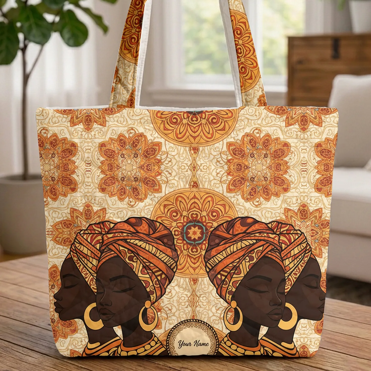 Women Portraits Headwraps Jewelry Flowers Swirls - Personalized Everyday Carry Gift Quilted Tote Bag - 1