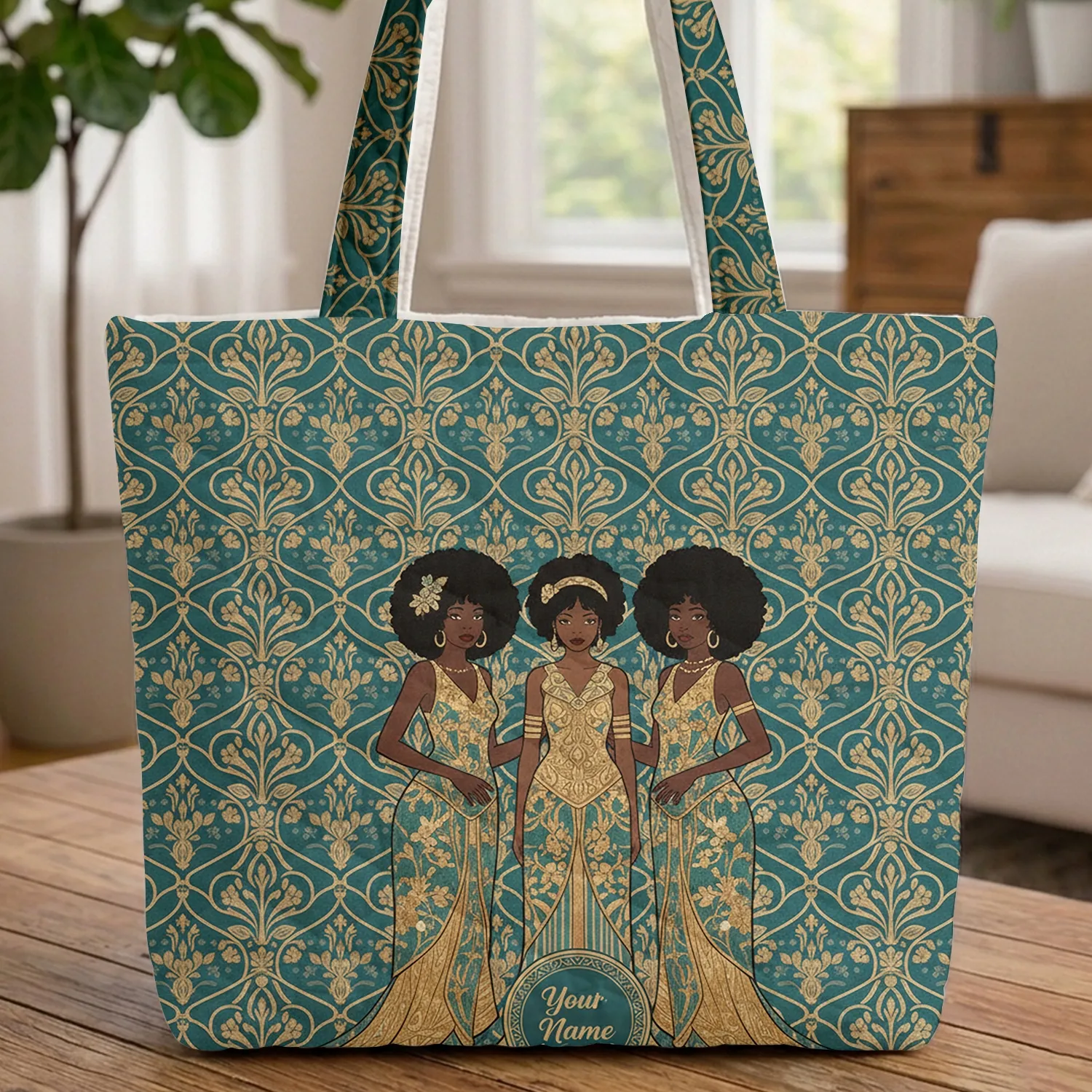Afro Women Gowns Golden Floral Everyday Carry Gift for Her Quilted Tote Bag - 1