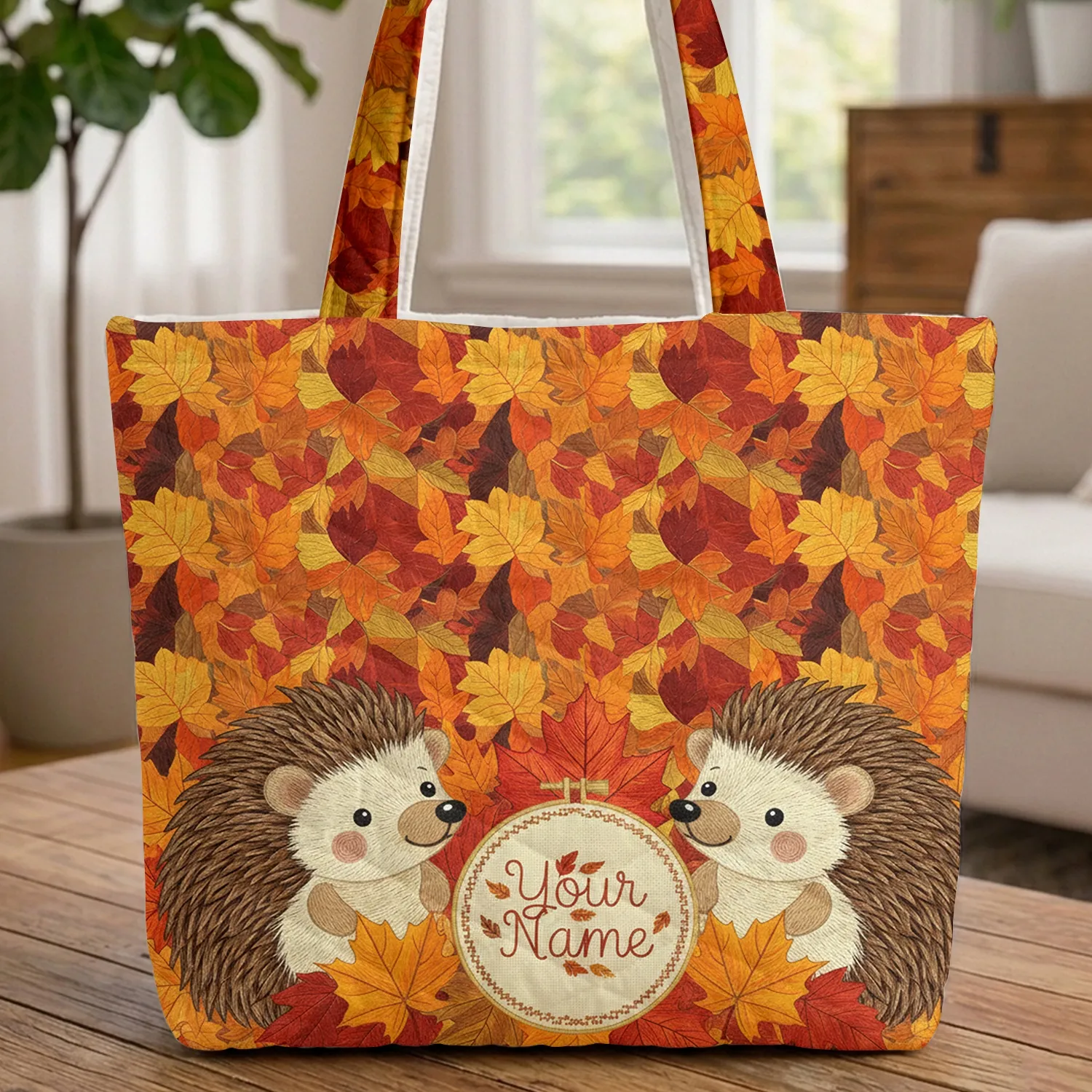 Hedgehogs Autumn Leaves- Everyday Carry Gift for Wildlife Lover Quilted Tote Bag - 1