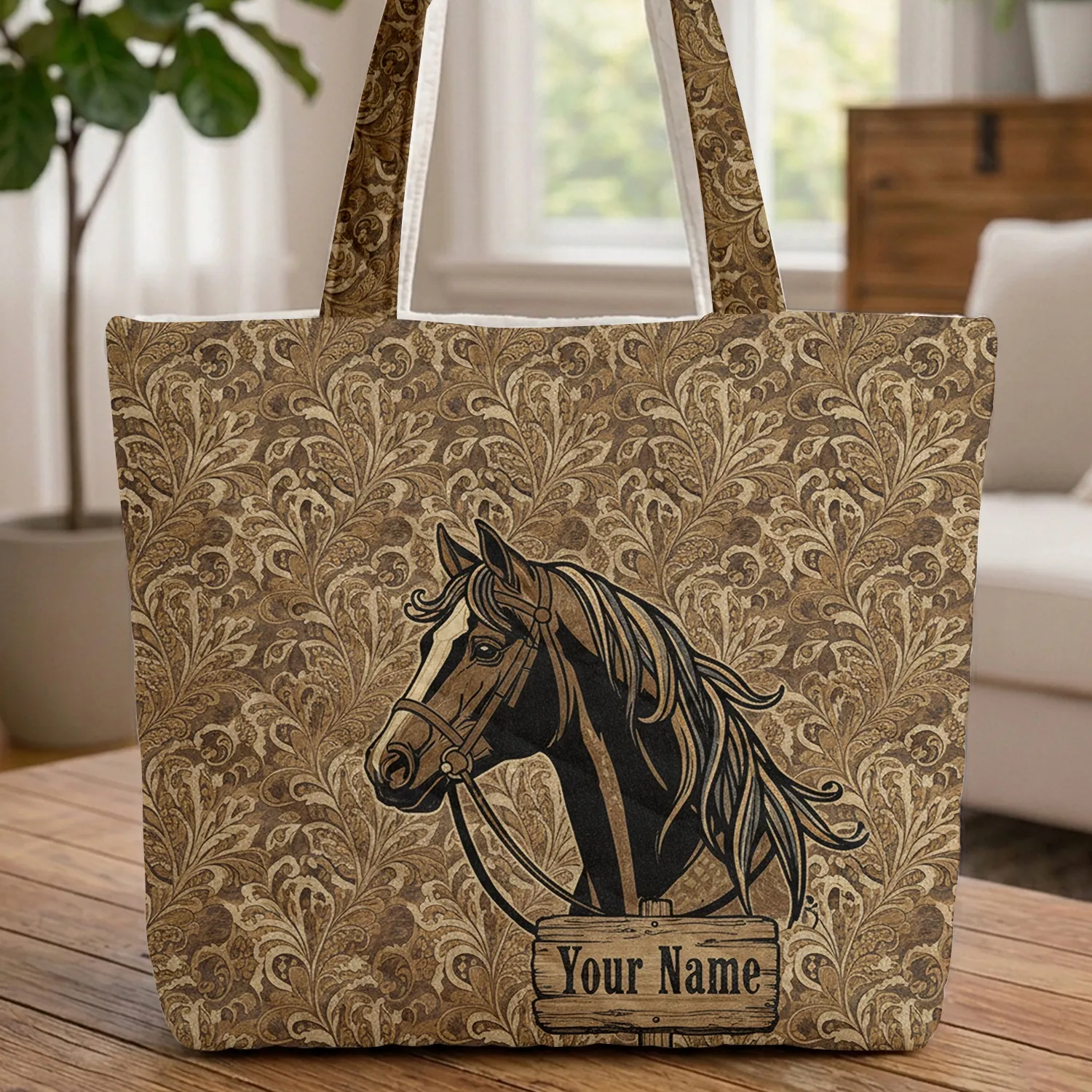 Majestic Horse Portrait Bridle Flowing Mane Wooden Sign - Everyday Carry Gift for Horse Lovers Quilted Tote Bag - 1