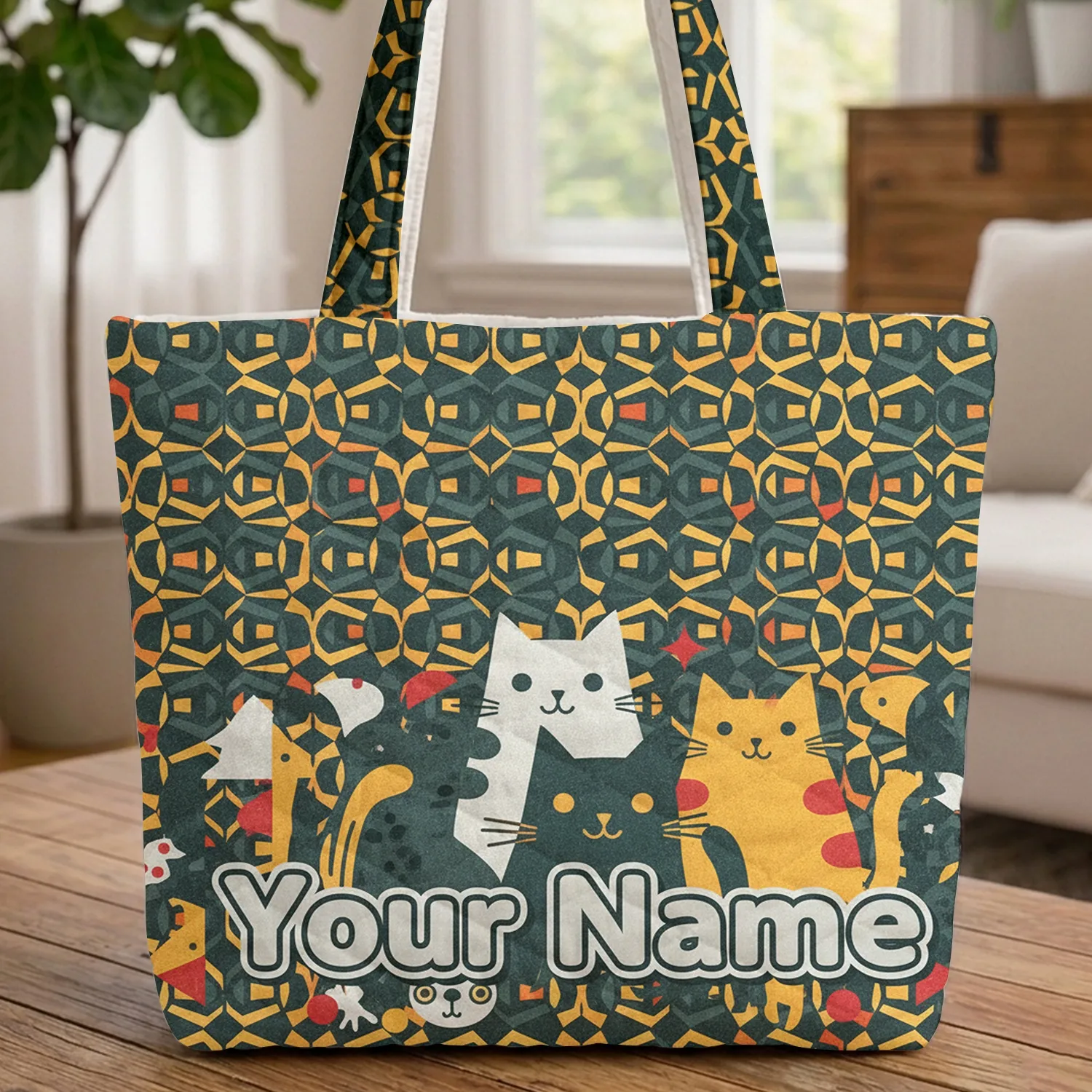 Mosaic 3 Cats Everyday Carry Gift - Cat Lover Quilted Tote Bag - 1