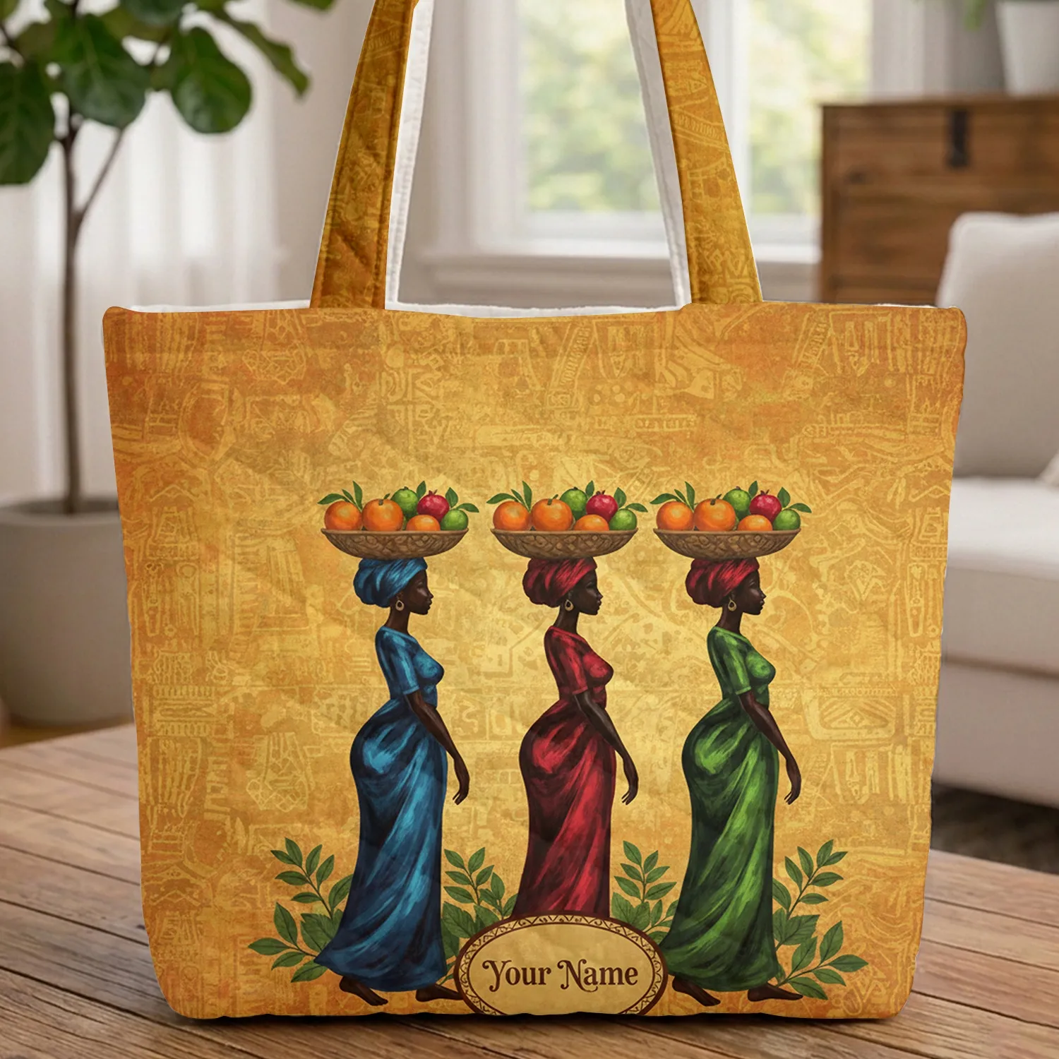 African Folk Women Oranges Pomegranates Limes Market Day Carry Quilted Tote Bag - 1