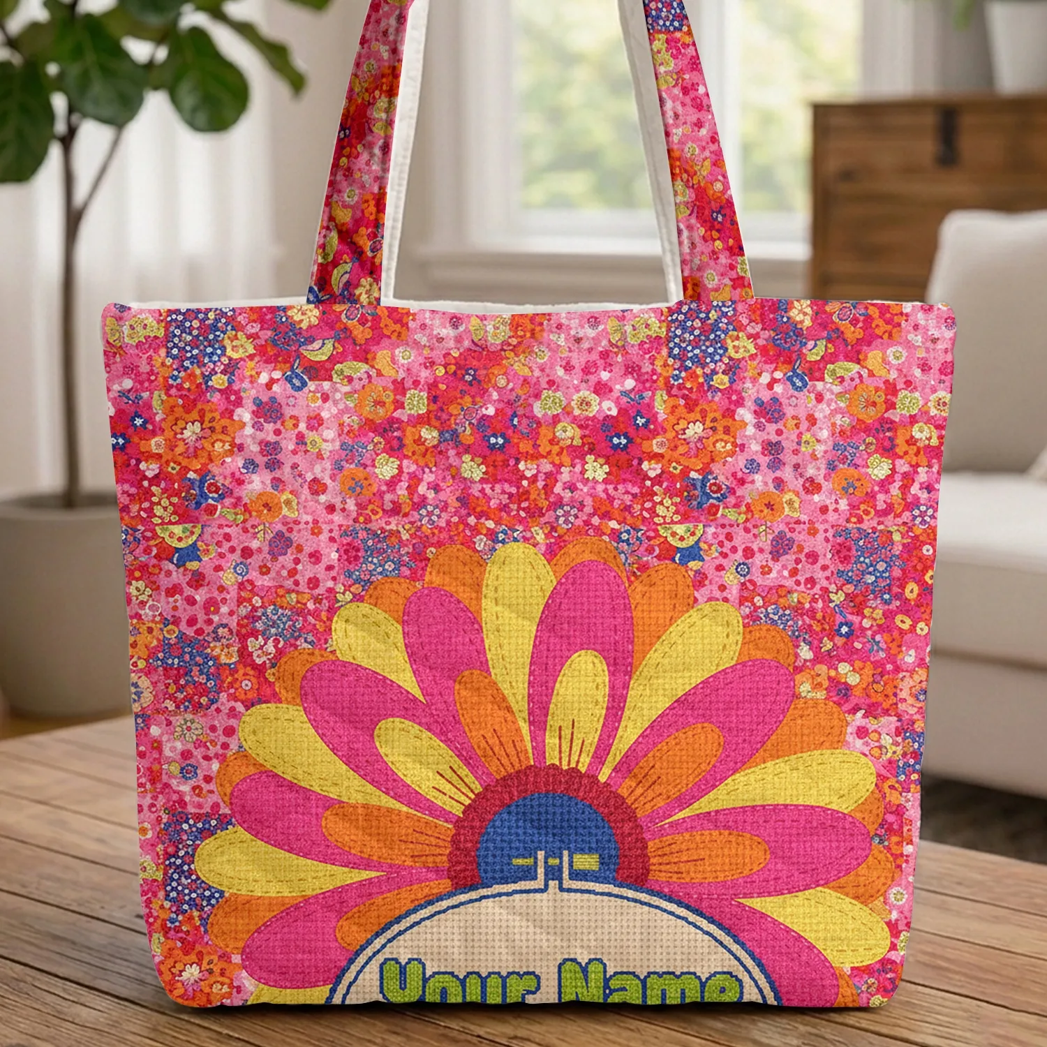 Gerbera Daisy Floral Polka Dots Everyday Carry Gift Quilted Tote Bag - 1