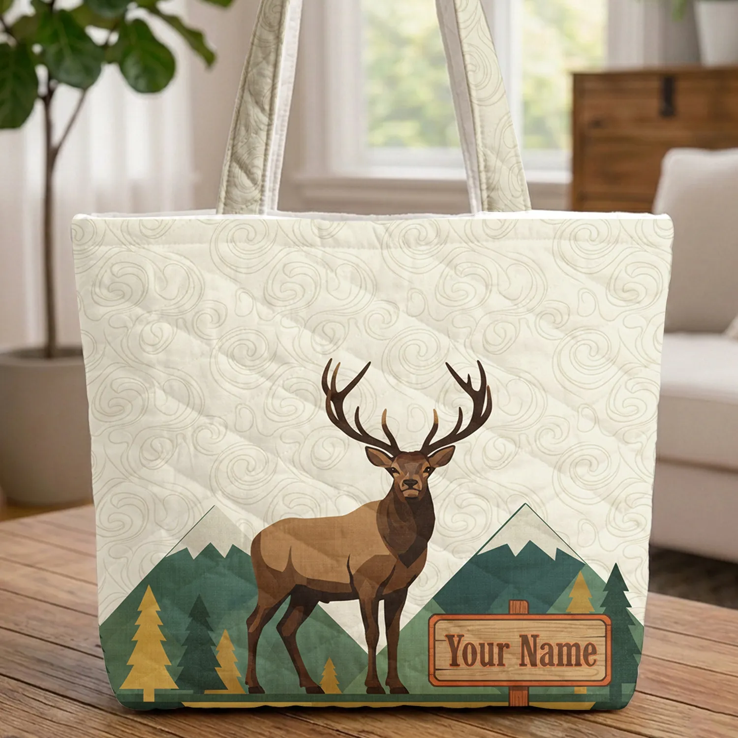 Majestic Elk Antlers Mountain Landscape - Wildlife Lover Everyday Carry Gift Quilted Tote Bag - 1