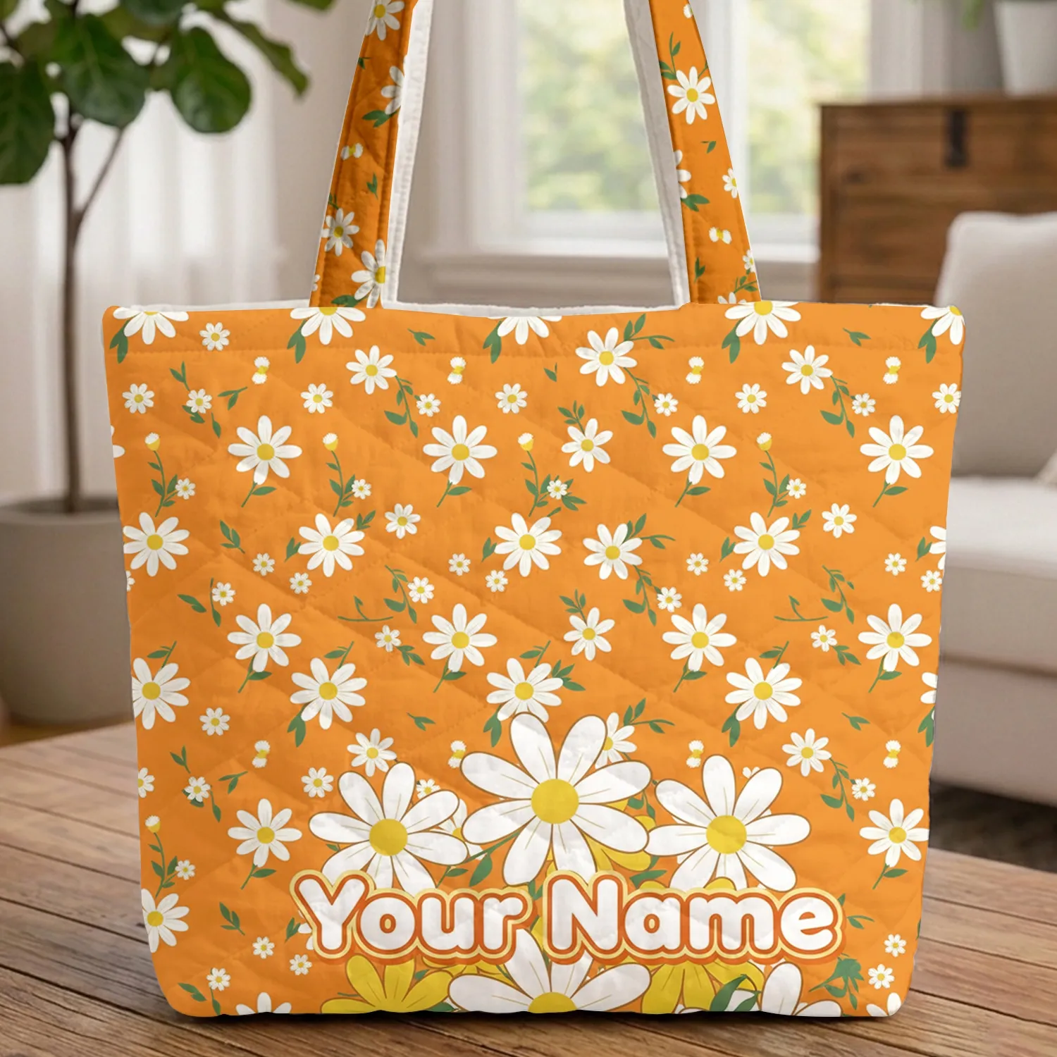 Orange White Yellow Daisy Cluster Flowers - Everyday Carry Lifestyle Gift Quilted Tote Bag - 1
