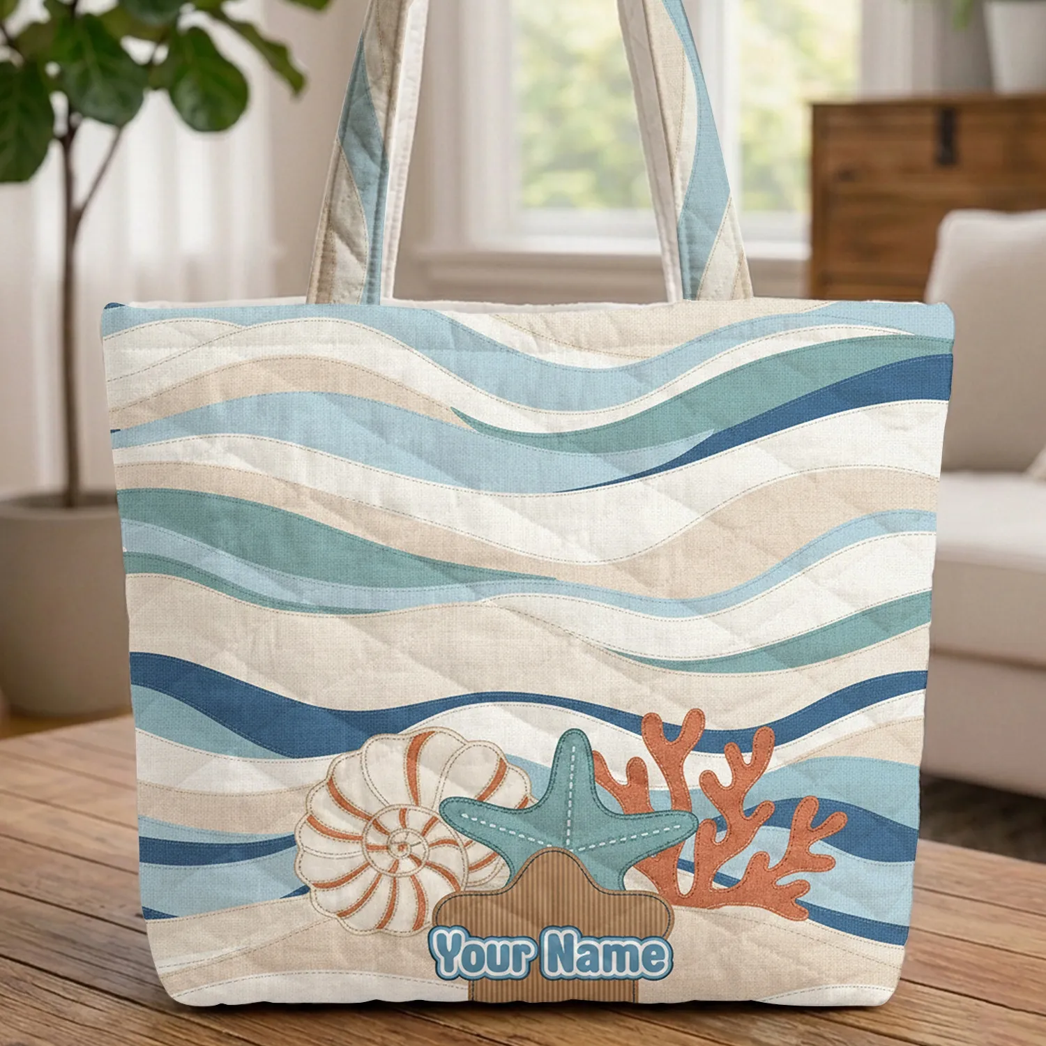 Conch Shell Starfish Coral Beach Star Name Everyday Carry Gift Quilted Tote Bag - 1