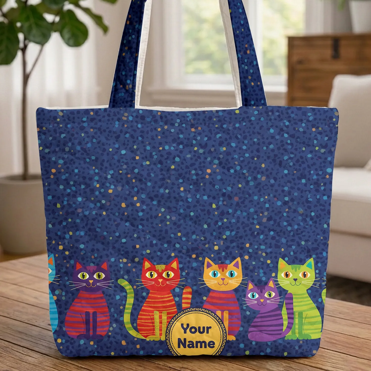 Six Cats Your Name - Everyday Carry Gift for Cat Lover Quilted Tote Bag - 1
