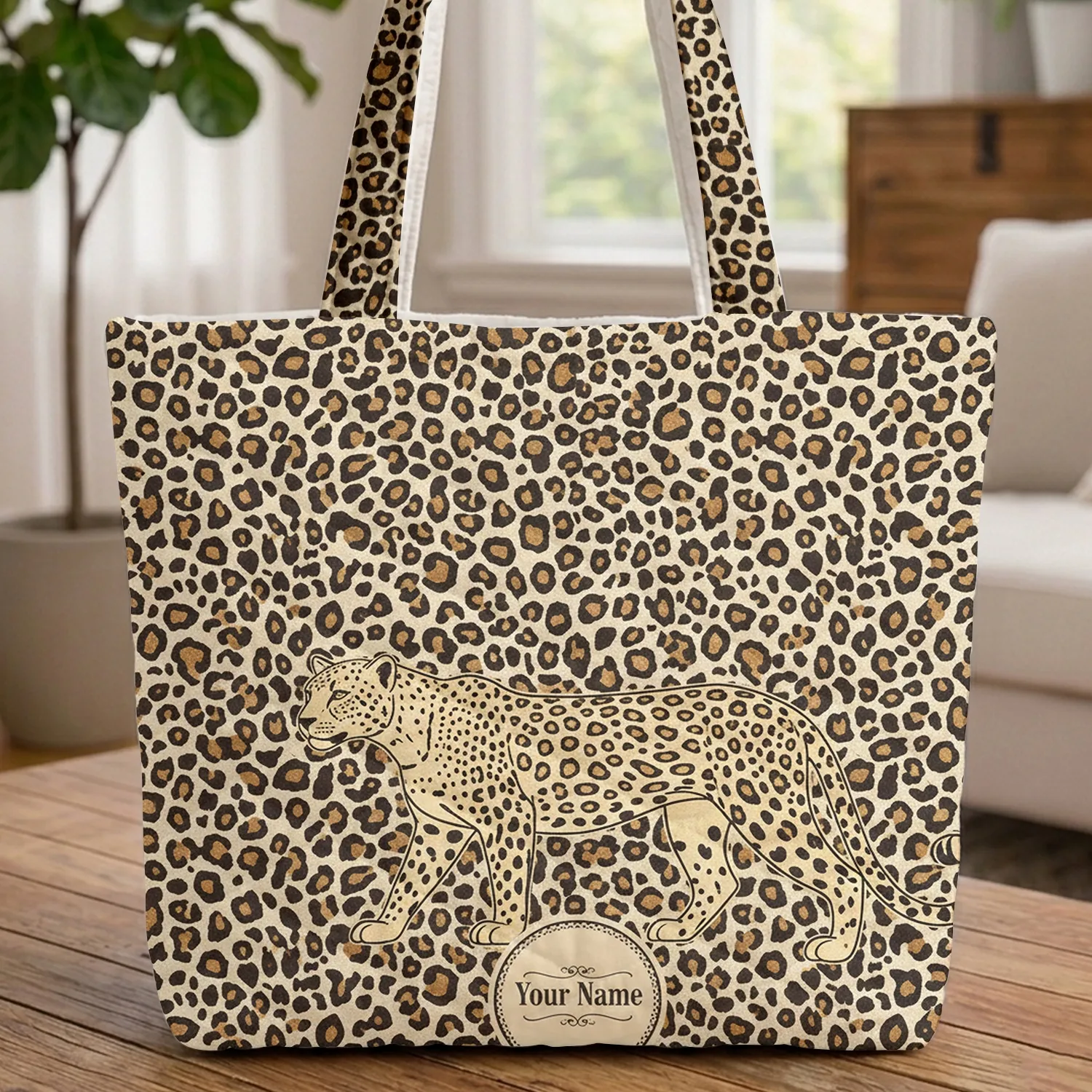 Classic Leopard Silhouette Medallion - Everyday Carry Gift Quilted Tote Bag - 1