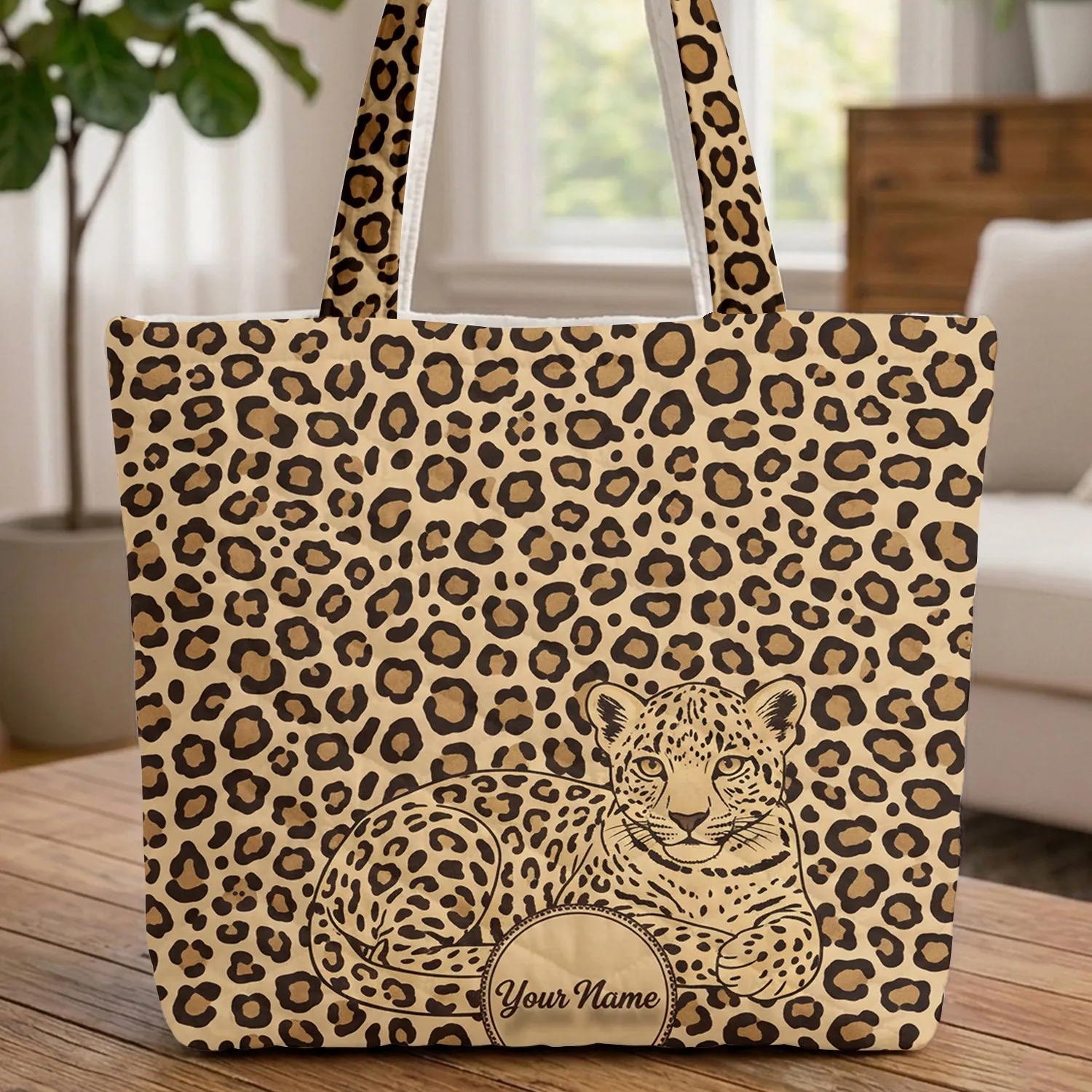 Graceful Leopard Cub Ornate Border Classic Leopard Spots Everyday Carry Gift Quilted Tote Bag - 1