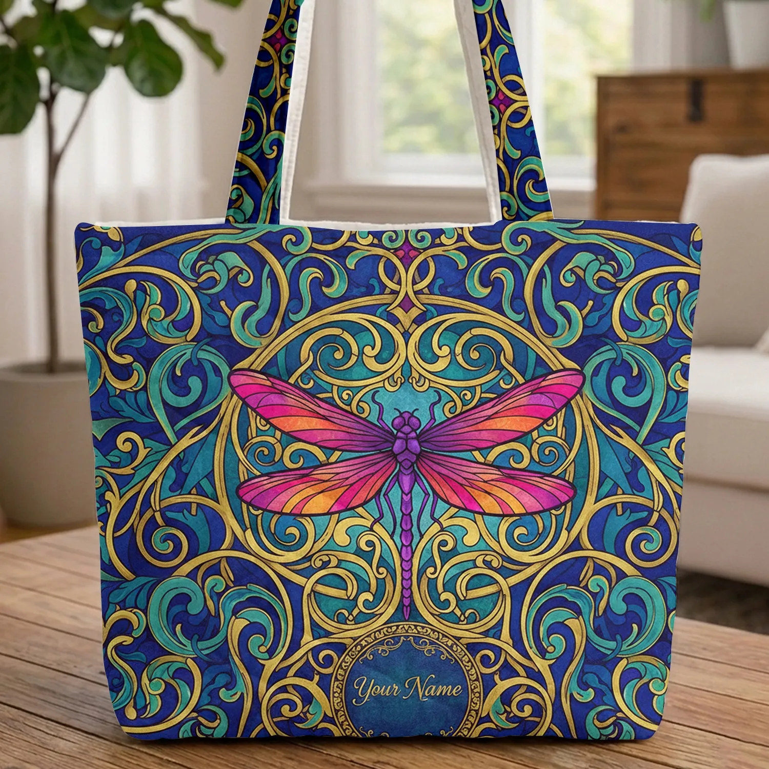 Ornate Dragonfly Art Nouveau Tendrils - Travel Essentials Gift for Art Nouveau Fan Quilted Tote Bag - 1