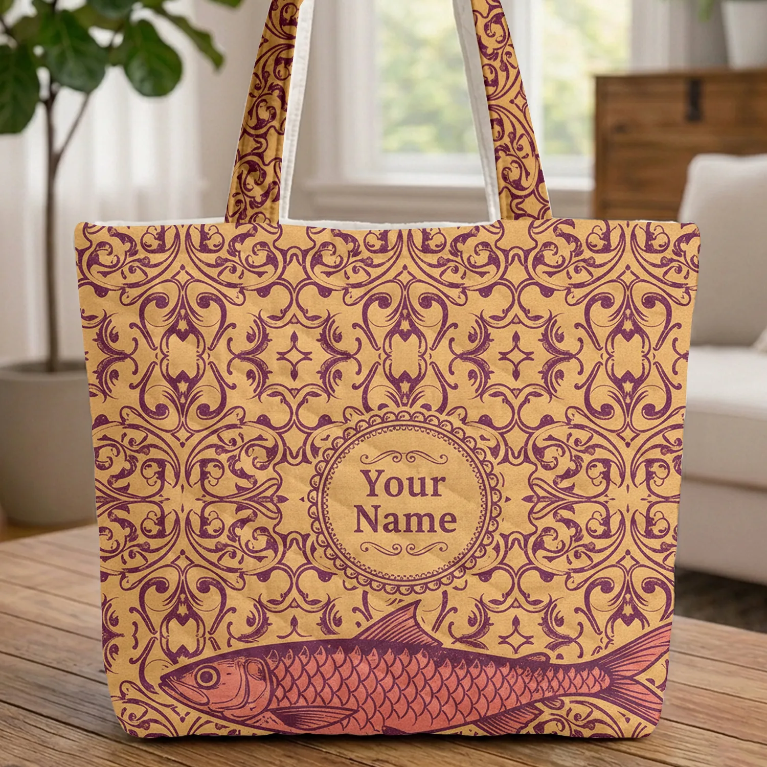 Ornate Sardines Scrollwork Sardine Can Label Everyday Carry Gift Quilted Tote Bag - 1