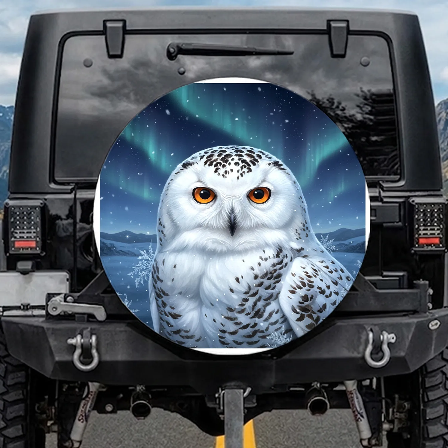 Snowy Owl Face Arctic Twilight Aurora - Wildlife Lover Gift Spare Tire Cover - 1