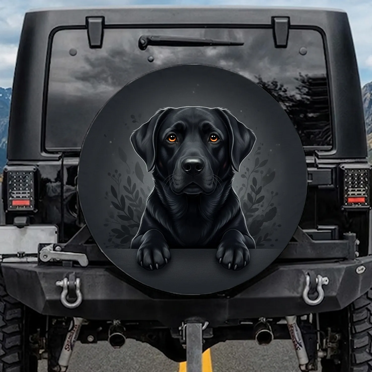 Black Labrador Dog Amber Eyes Front Paws Charcoal Grey - Dog Lover Gift Spare Tire Cover - 1